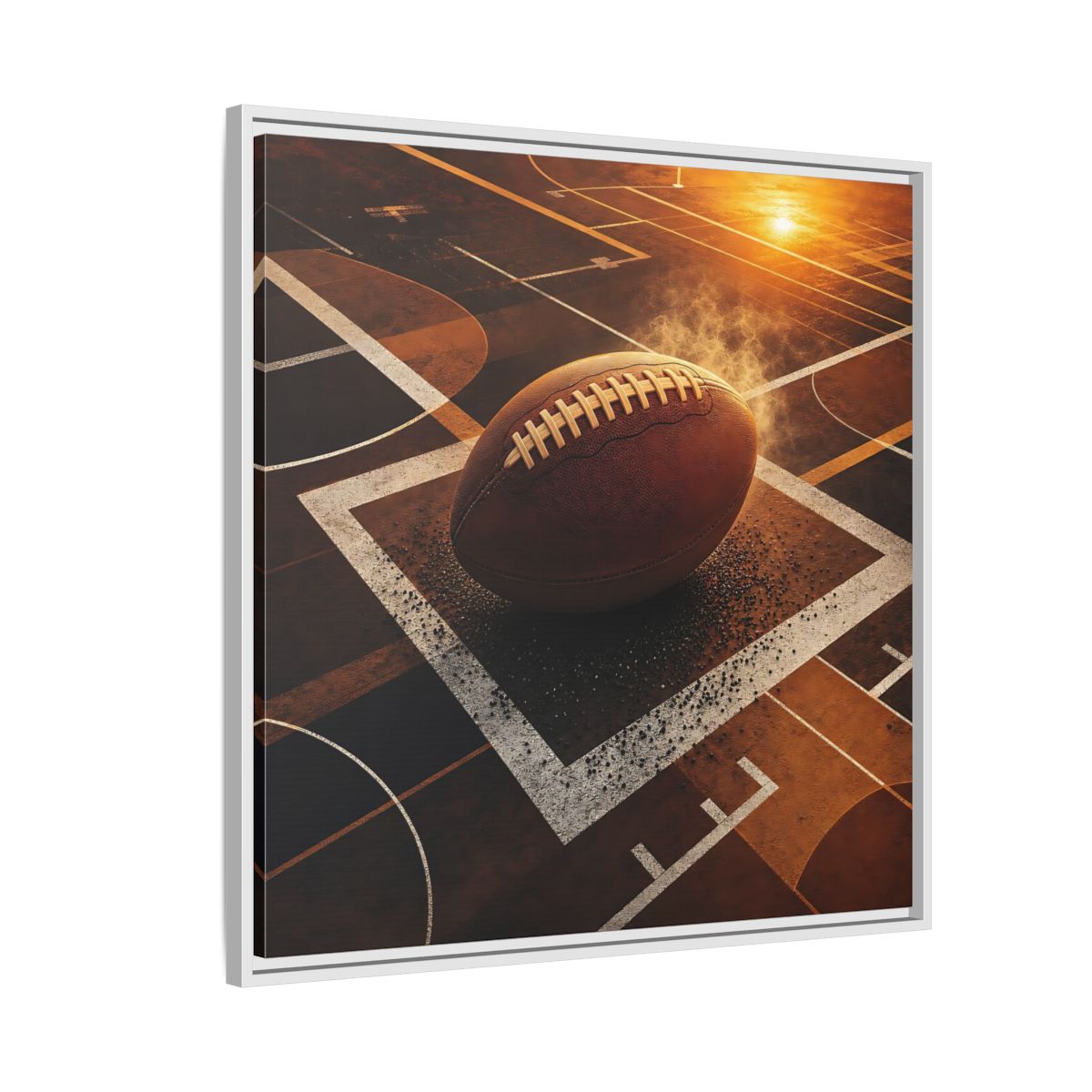Side Mockup 7. Sports Football Brown And Orange shown as framed canvas print
