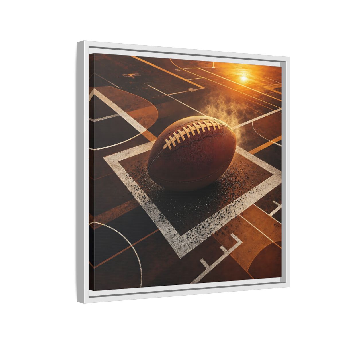 Side Mockup 10. Sports Football Brown And Orange shown as framed canvas print
