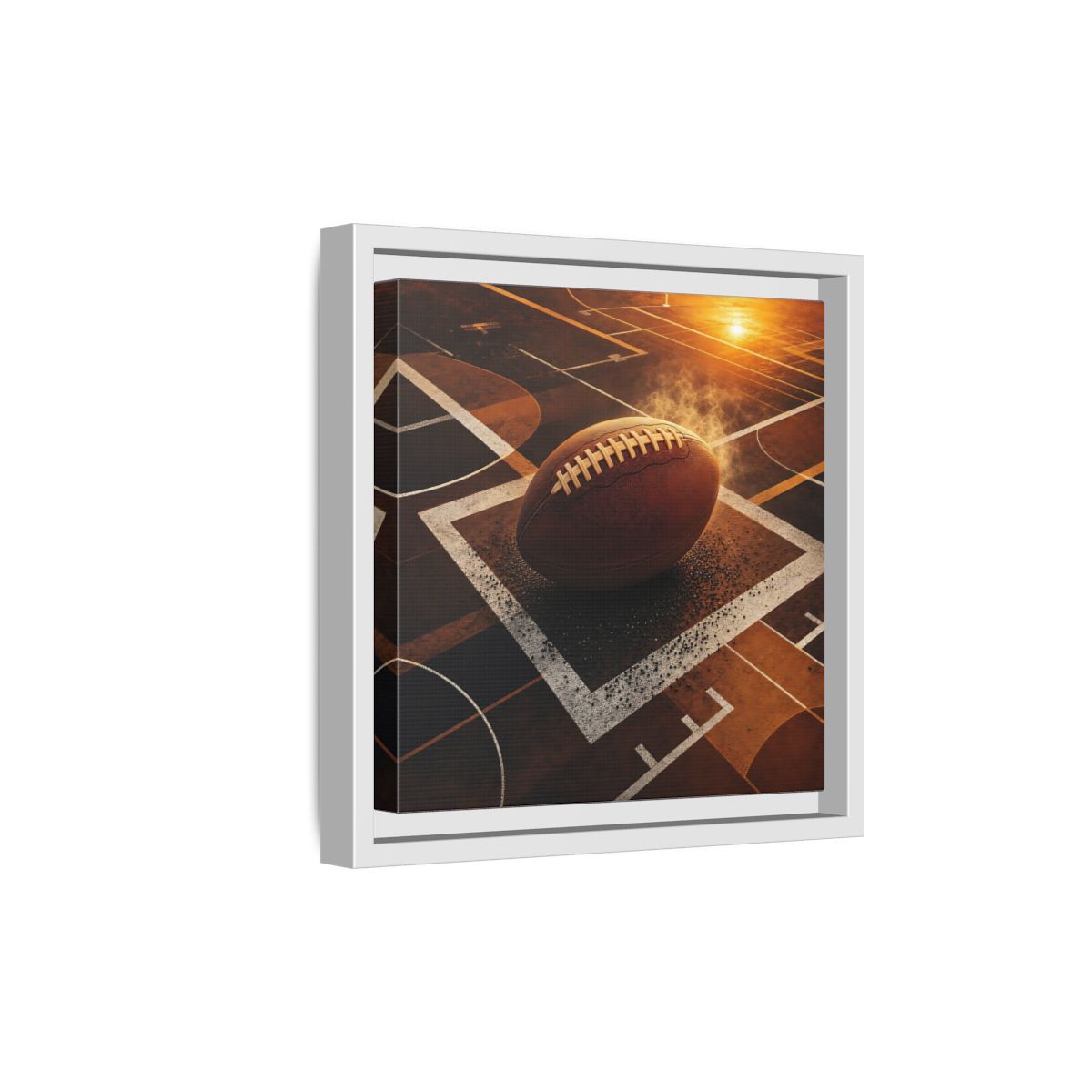 Side Mockup 19. Sports Football Brown And Orange shown as framed canvas print