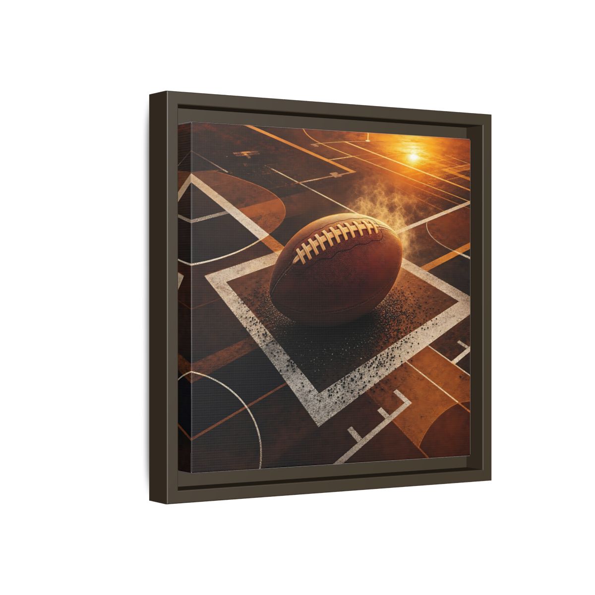 Side Mockup 17. Sports Football Brown And Orange shown as framed canvas print