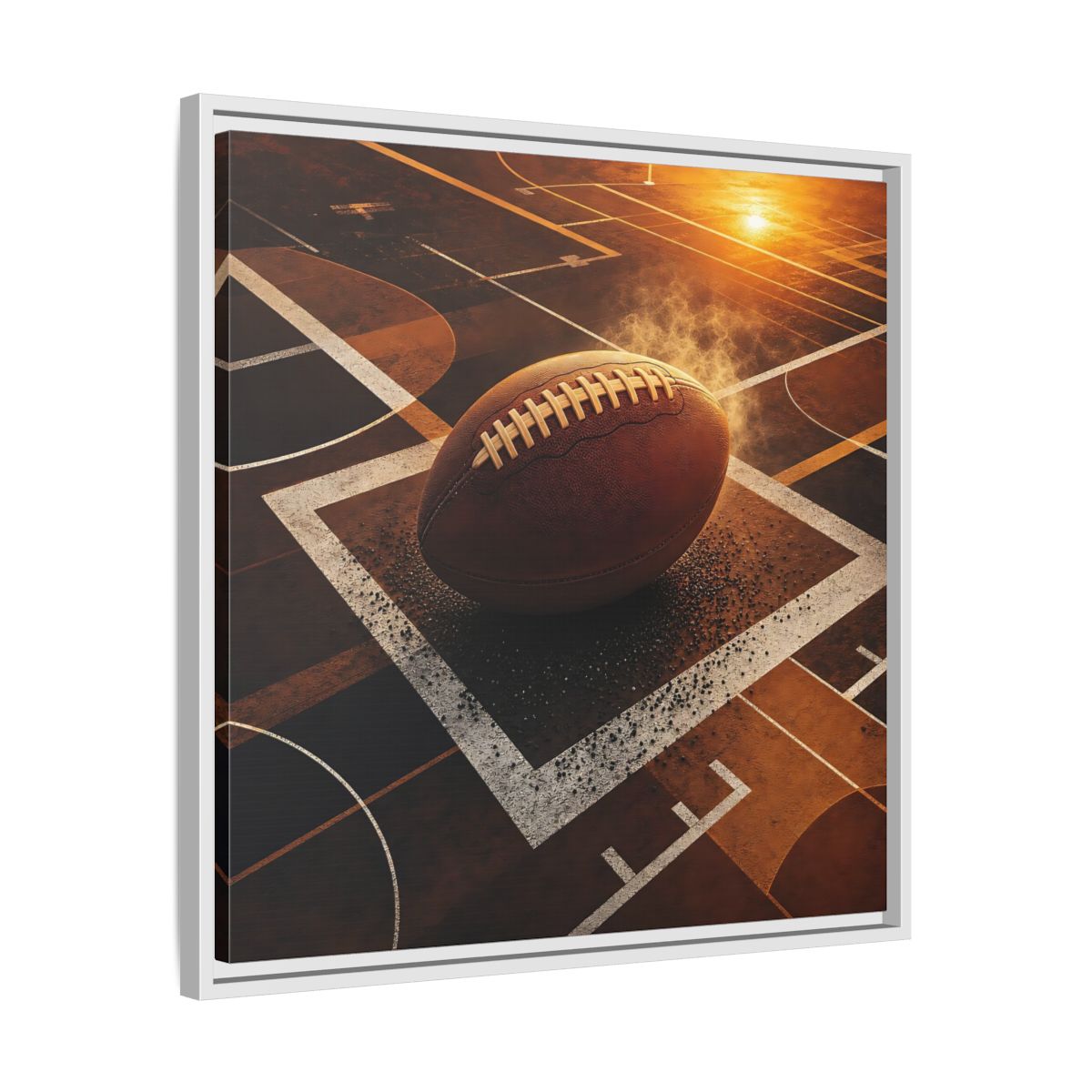 Side Mockup 26. Sports Football Brown And Orange shown as framed canvas print