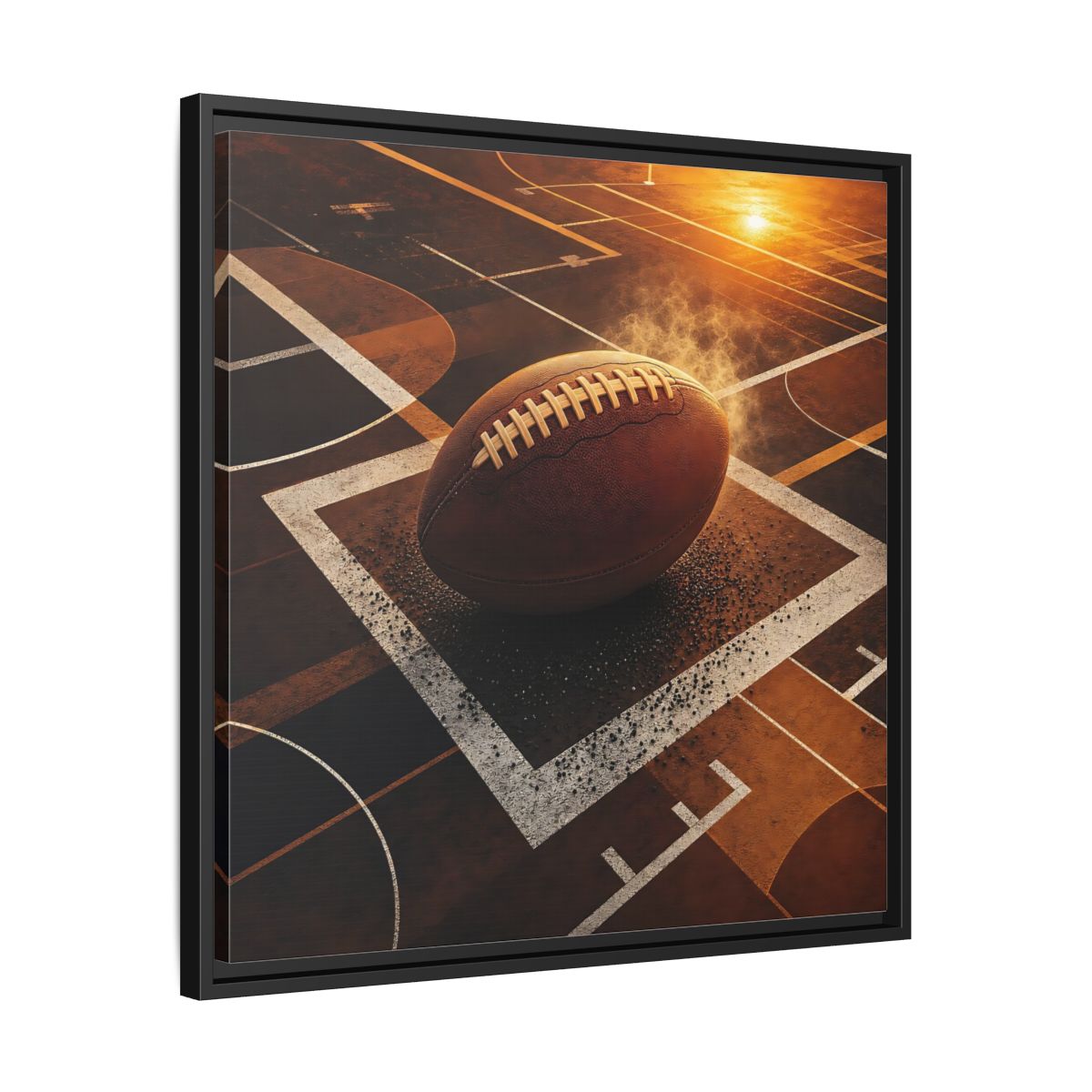 Side Mockup 31. Sports Football Brown And Orange shown as framed canvas print