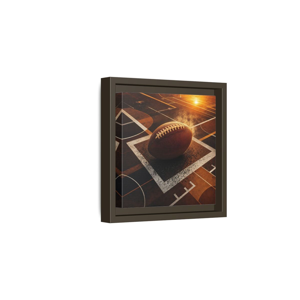 Side Mockup 2. Sports Football Brown And Orange shown as framed canvas print