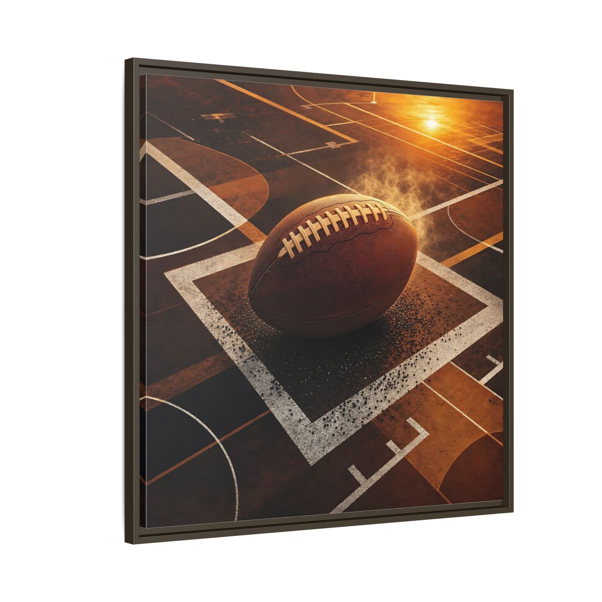Side Mockup 8. Sports Football Brown And Orange shown as framed canvas print