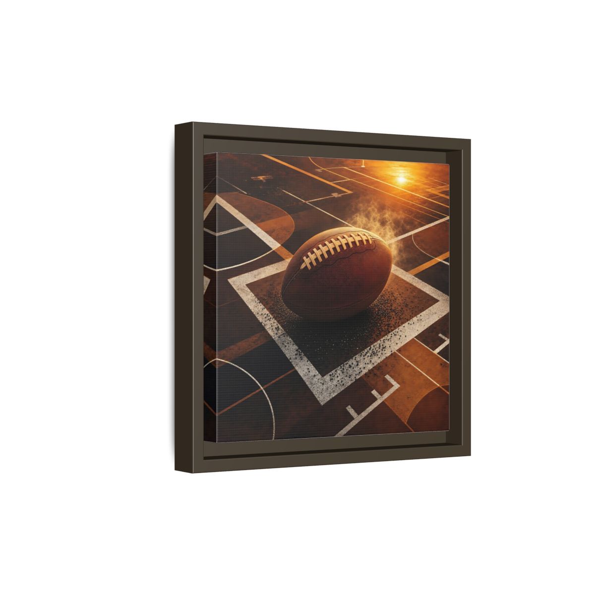 Side Mockup 20. Sports Football Brown And Orange shown as framed canvas print