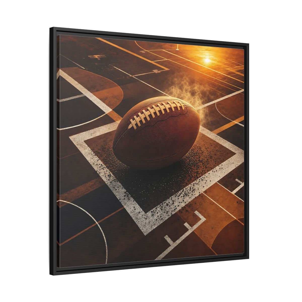 Side Mockup 30. Sports Football Brown And Orange shown as framed canvas print