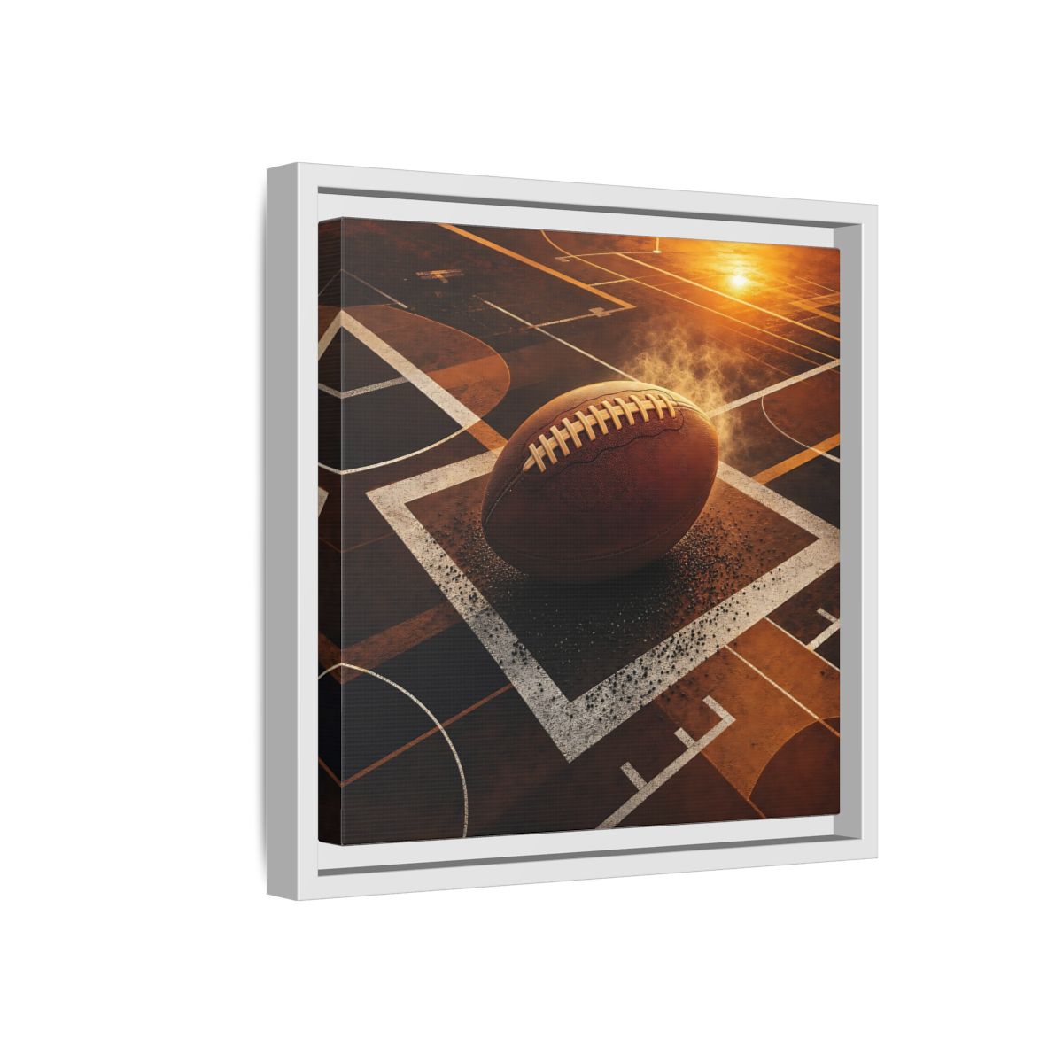 Side Mockup 16. Sports Football Brown And Orange shown as framed canvas print