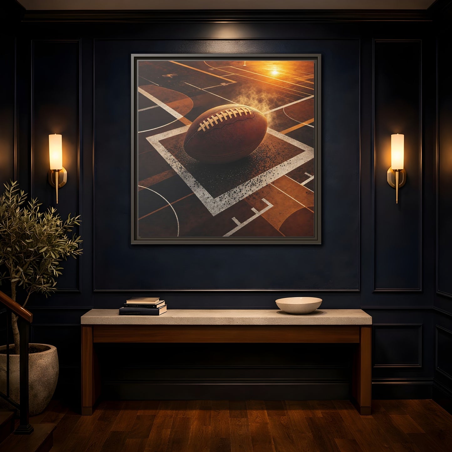 Mockup 4. Sports Football Brown And Orange shown as framed canvas print