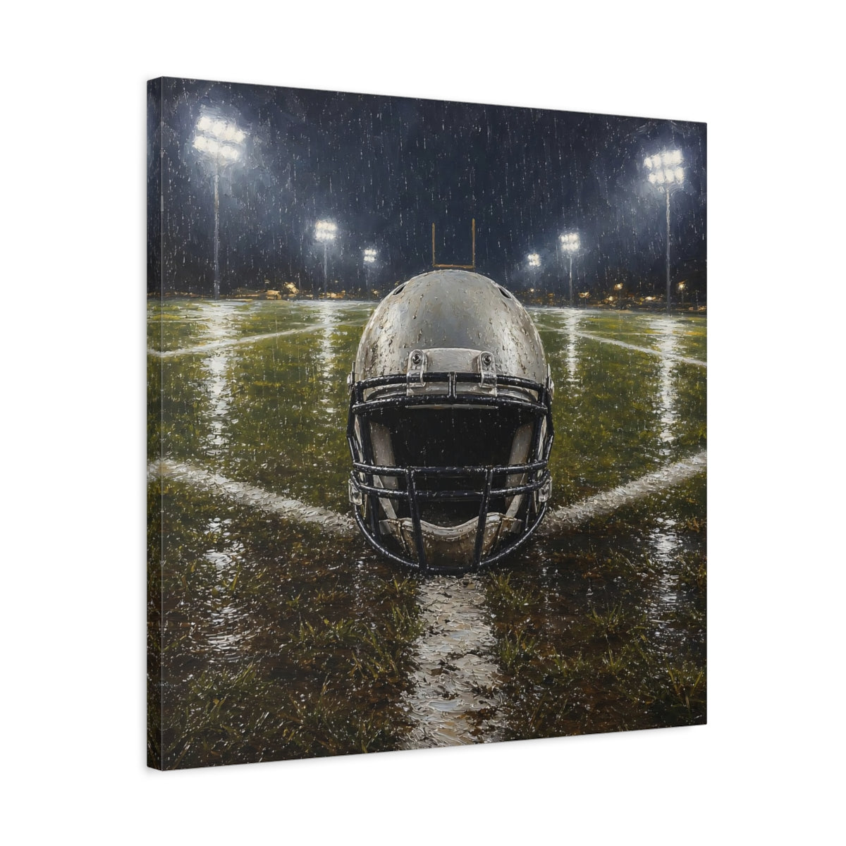 Football Helmet Rain Field Canvas Wall Art