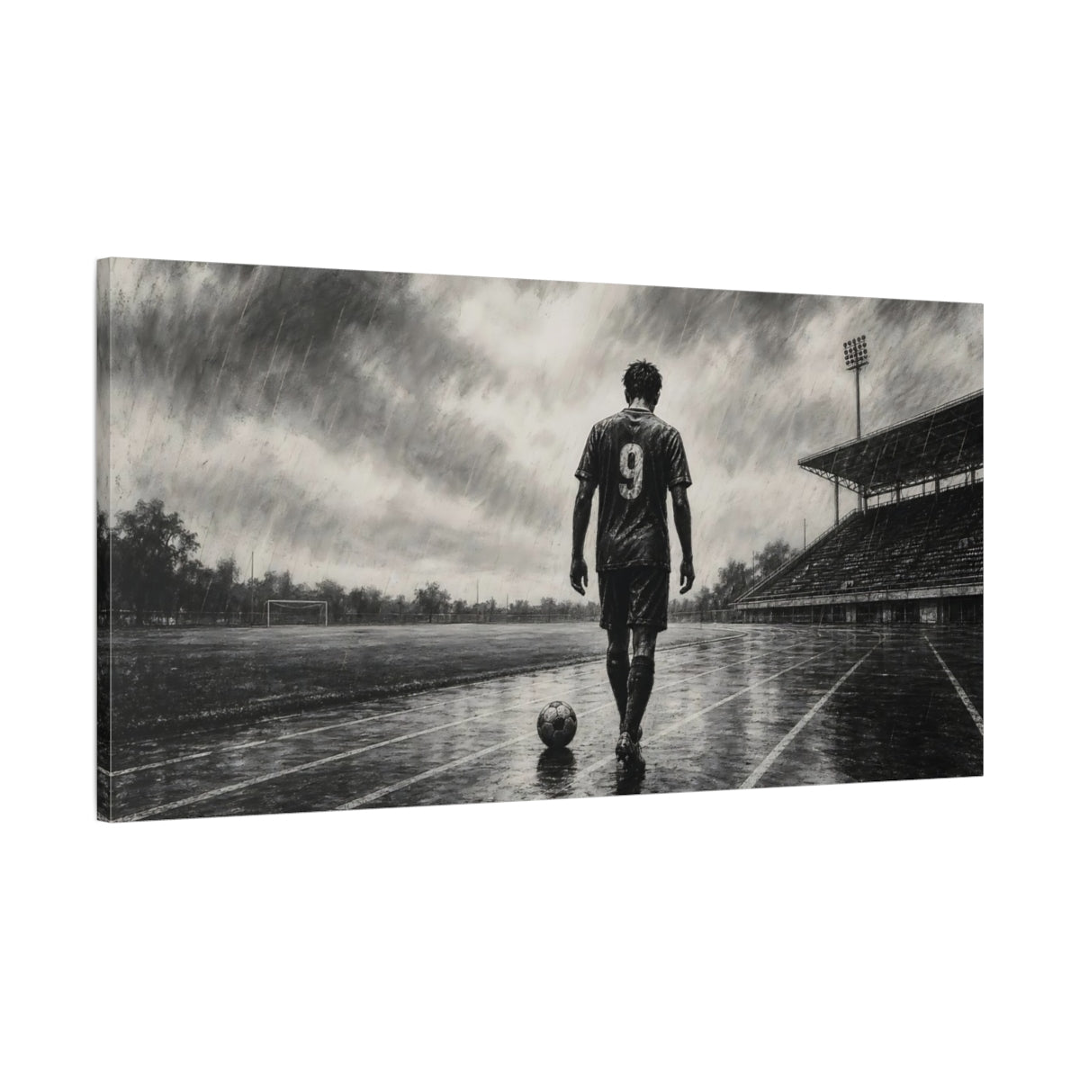 Main Mockup. Sports Football Player Black And White shown as canvas print
