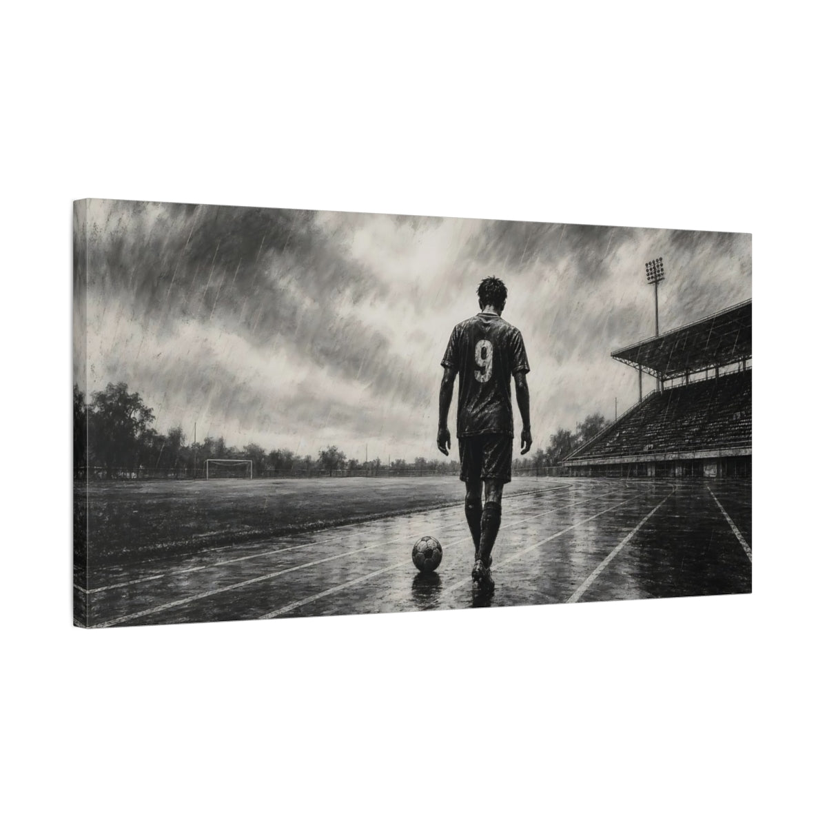 Side Mockup 1. Sports Football Player Black And White shown as canvas print