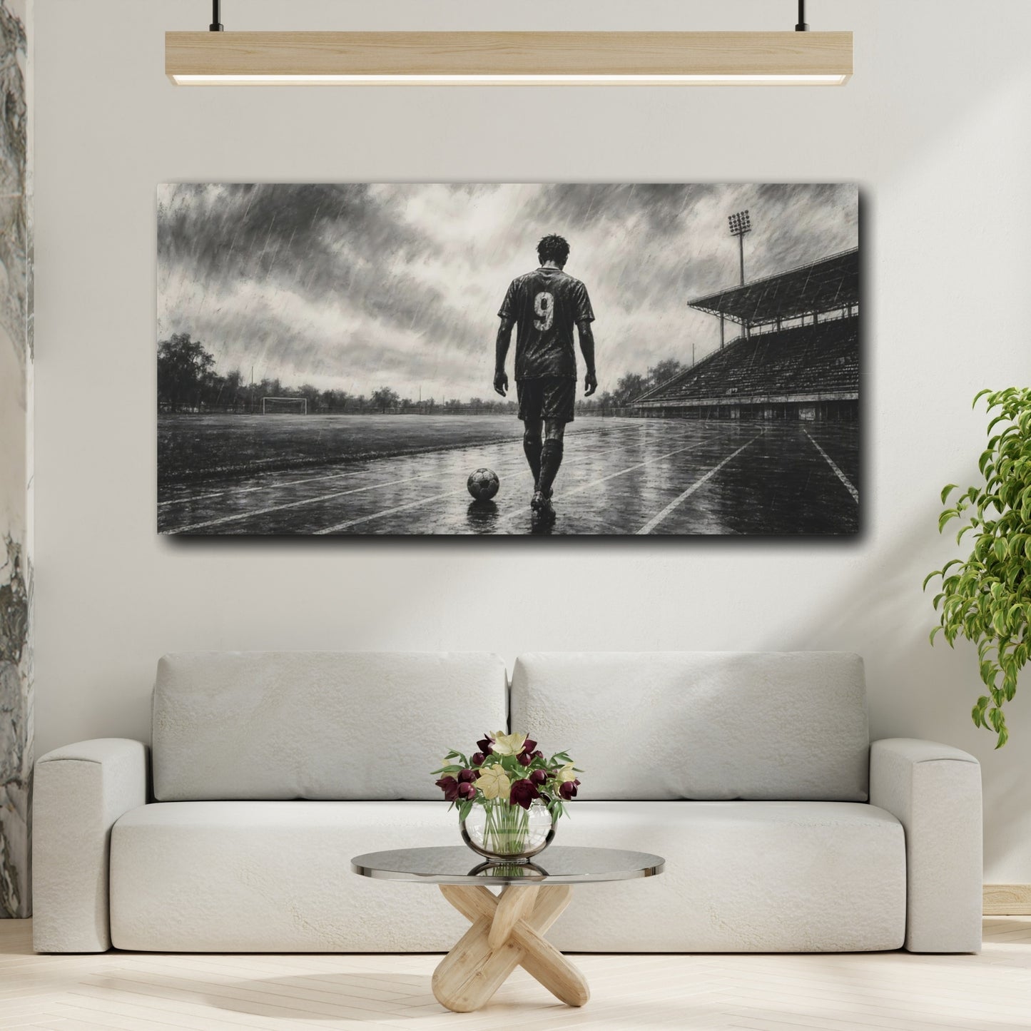 Mockup 2. Sports Football Player Black And White shown as canvas print