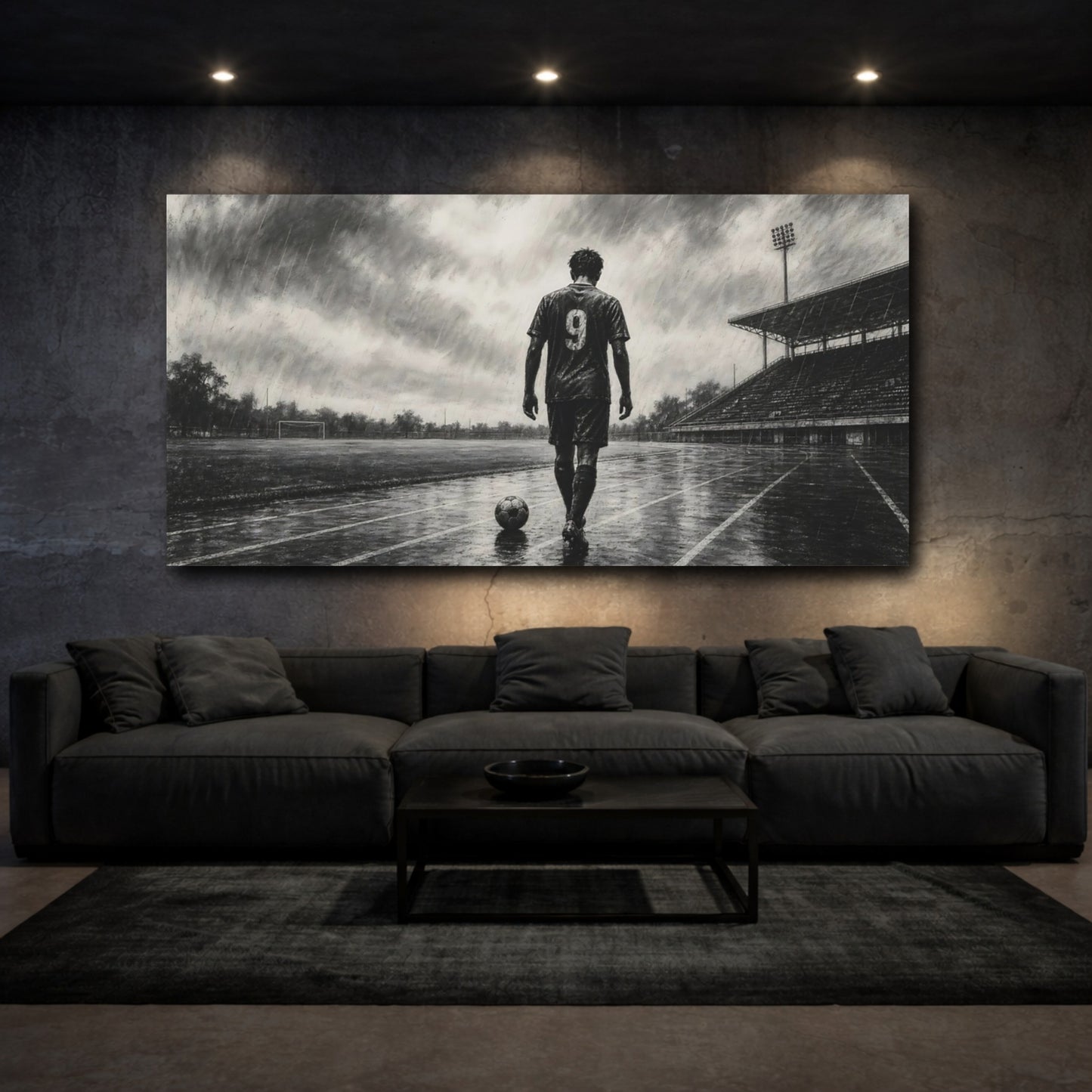 Mockup 4. Sports Football Player Black And White shown as canvas print