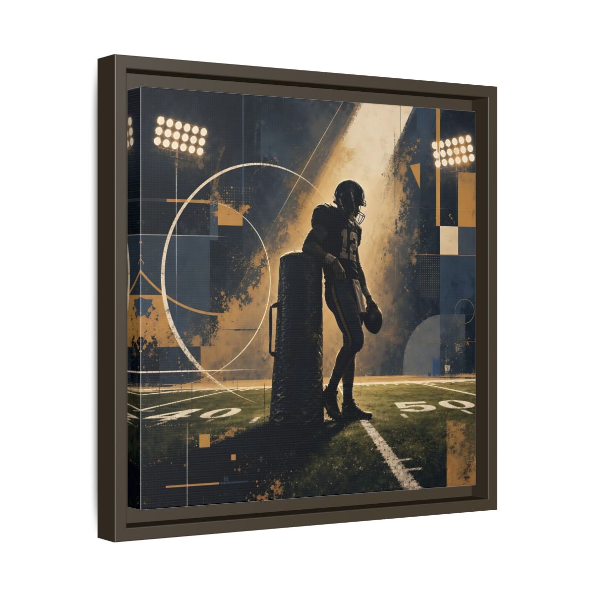 Side Mockup 29. Sports Football Player Blue And Gold Sports shown as framed canvas print