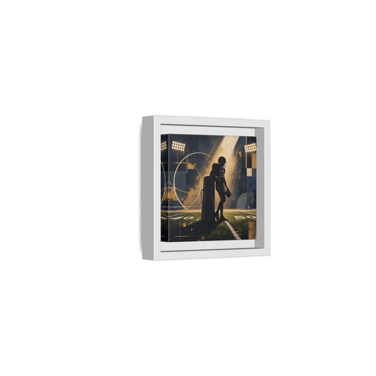 Side Mockup 22. Sports Football Player Blue And Gold Sports shown as framed canvas print
