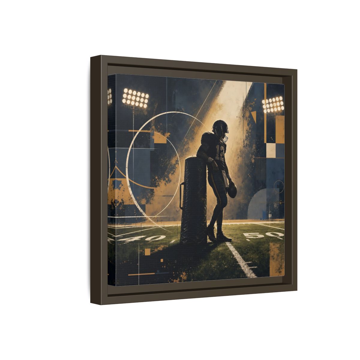 Side Mockup 17. Sports Football Player Blue And Gold Sports shown as framed canvas print