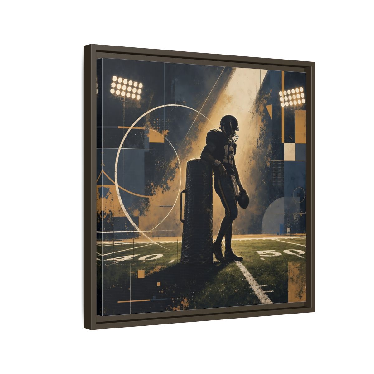 Side Mockup 11. Sports Football Player Blue And Gold Sports shown as framed canvas print