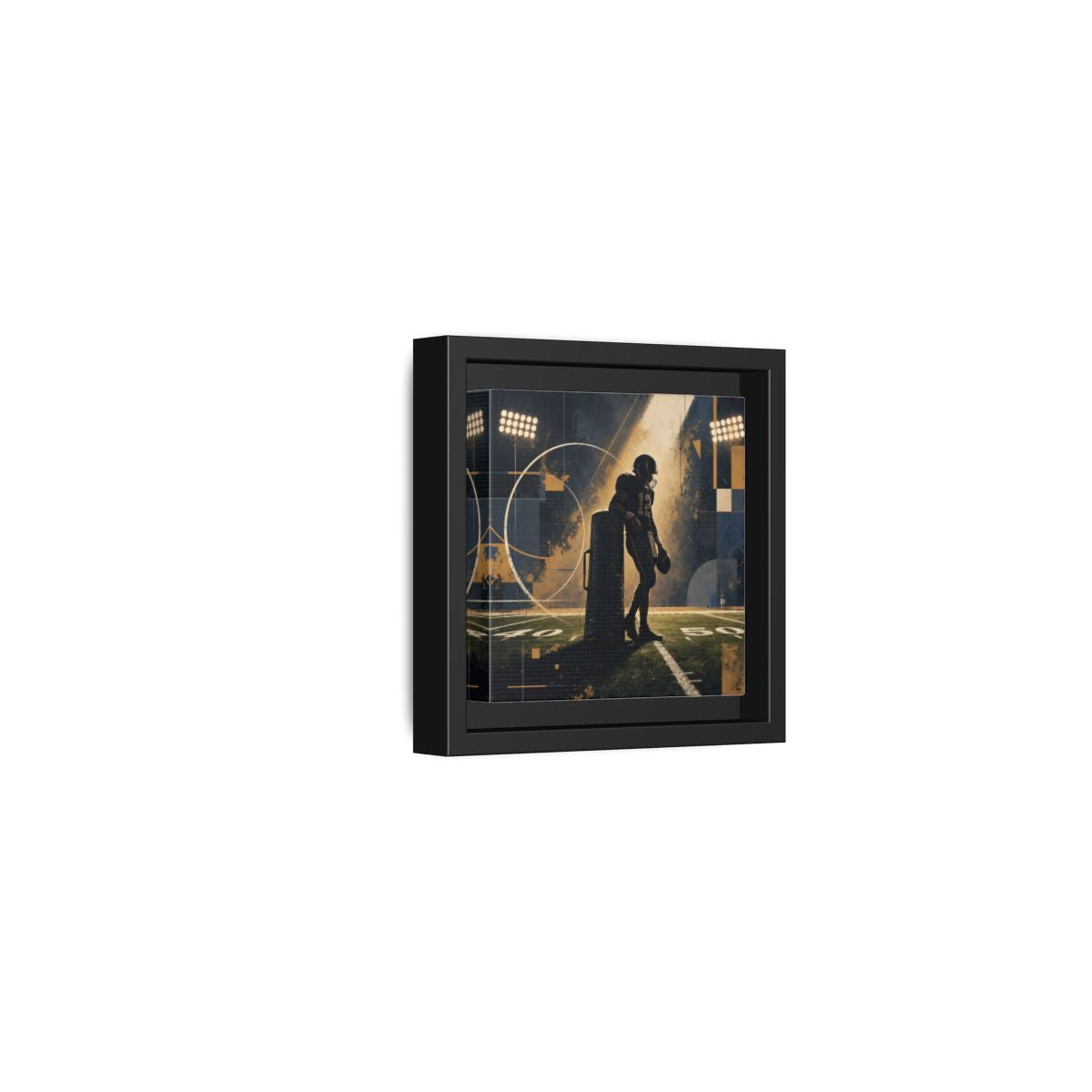 Side Mockup 24. Sports Football Player Blue And Gold Sports shown as framed canvas print