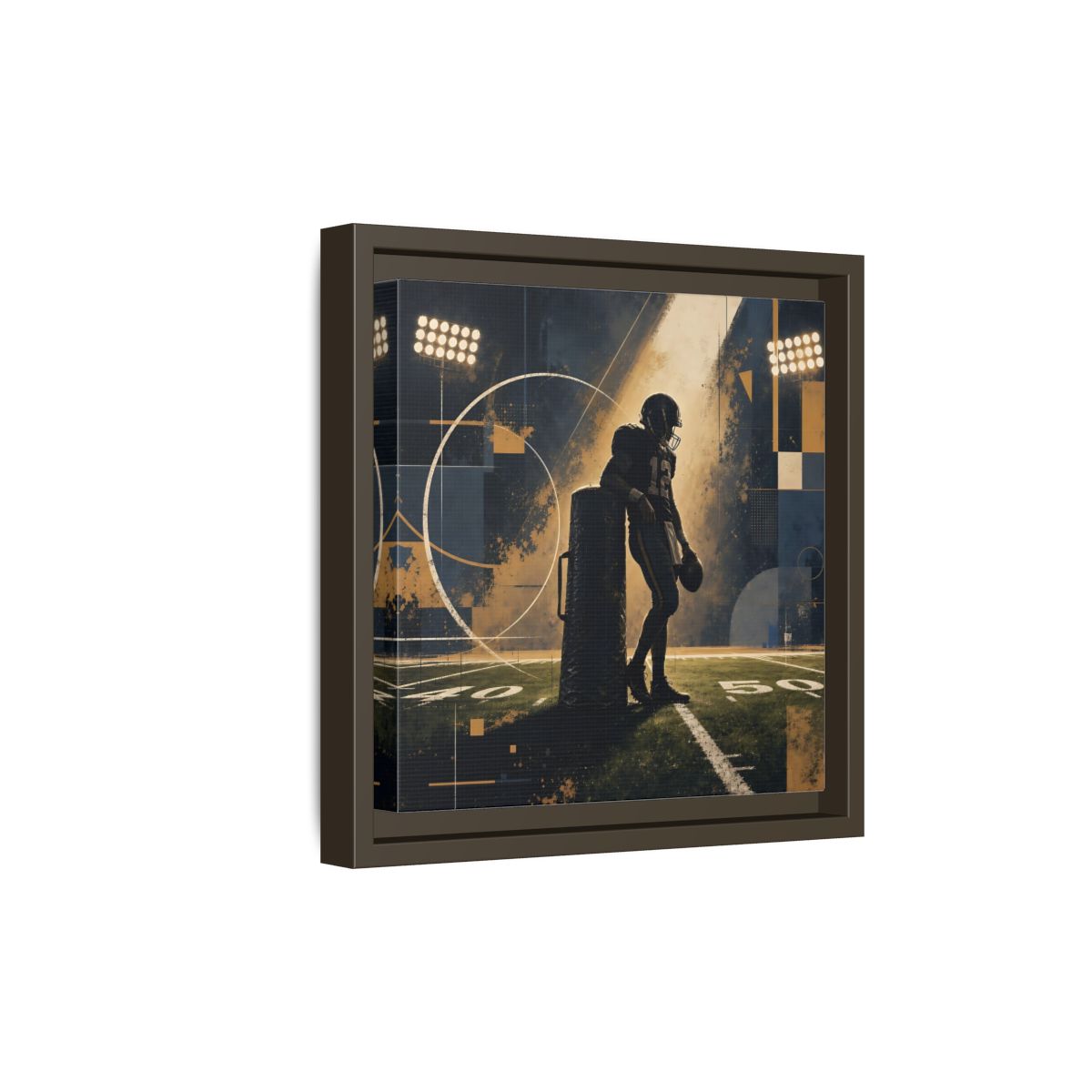 Side Mockup 20. Sports Football Player Blue And Gold Sports shown as framed canvas print