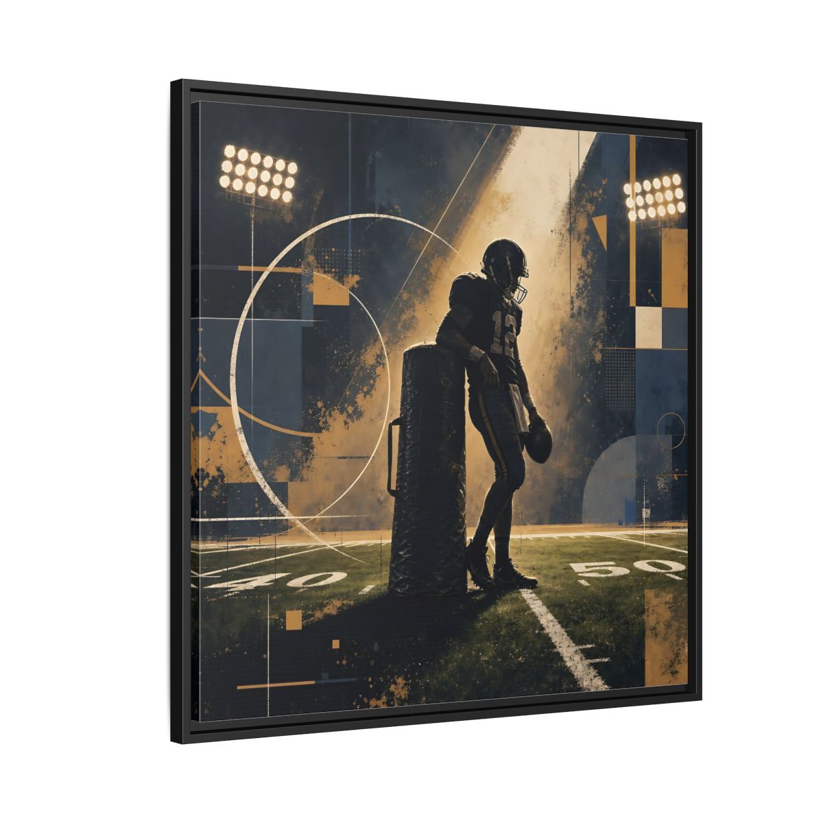 Side Mockup 9. Sports Football Player Blue And Gold Sports shown as framed canvas print