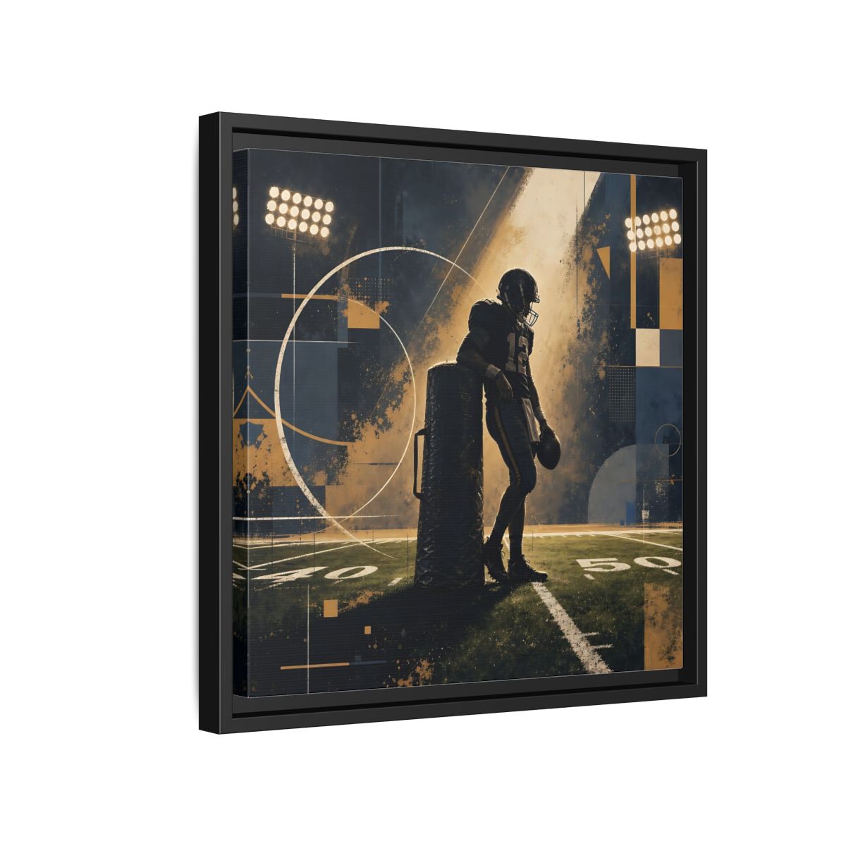 Side Mockup 15. Sports Football Player Blue And Gold Sports shown as framed canvas print