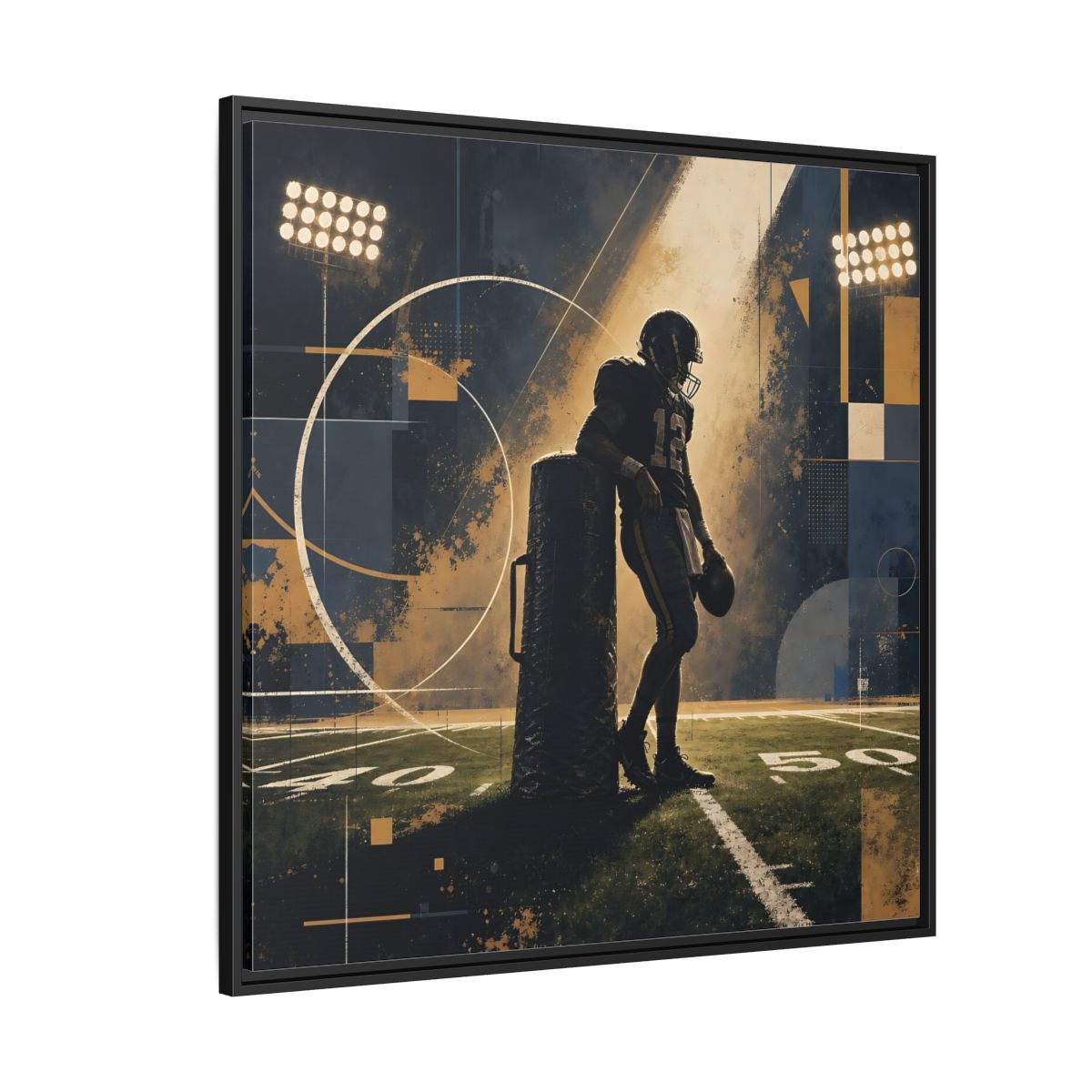 Side Mockup 6. Sports Football Player Blue And Gold Sports shown as framed canvas print