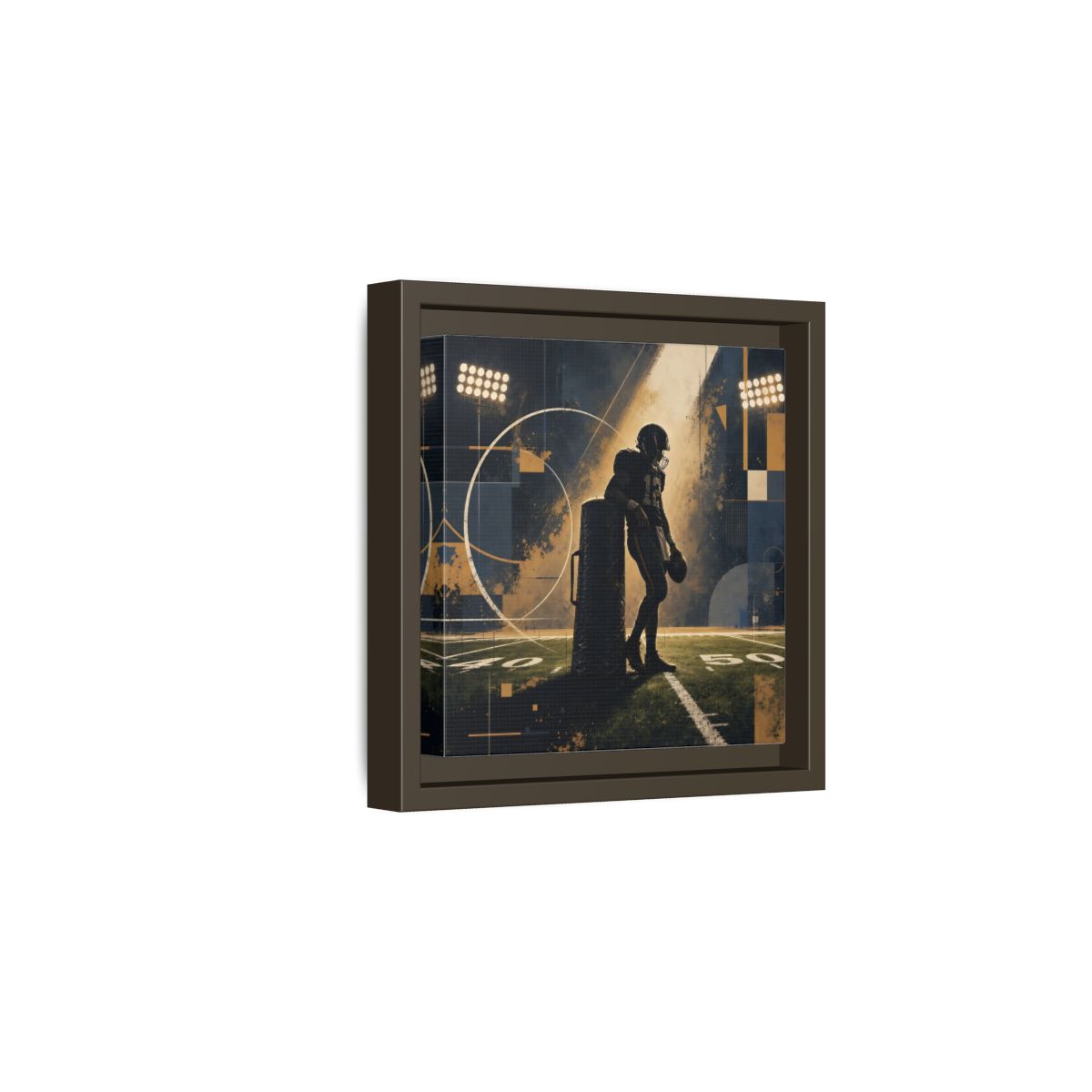 Side Mockup 2. Sports Football Player Blue And Gold Sports shown as framed canvas print