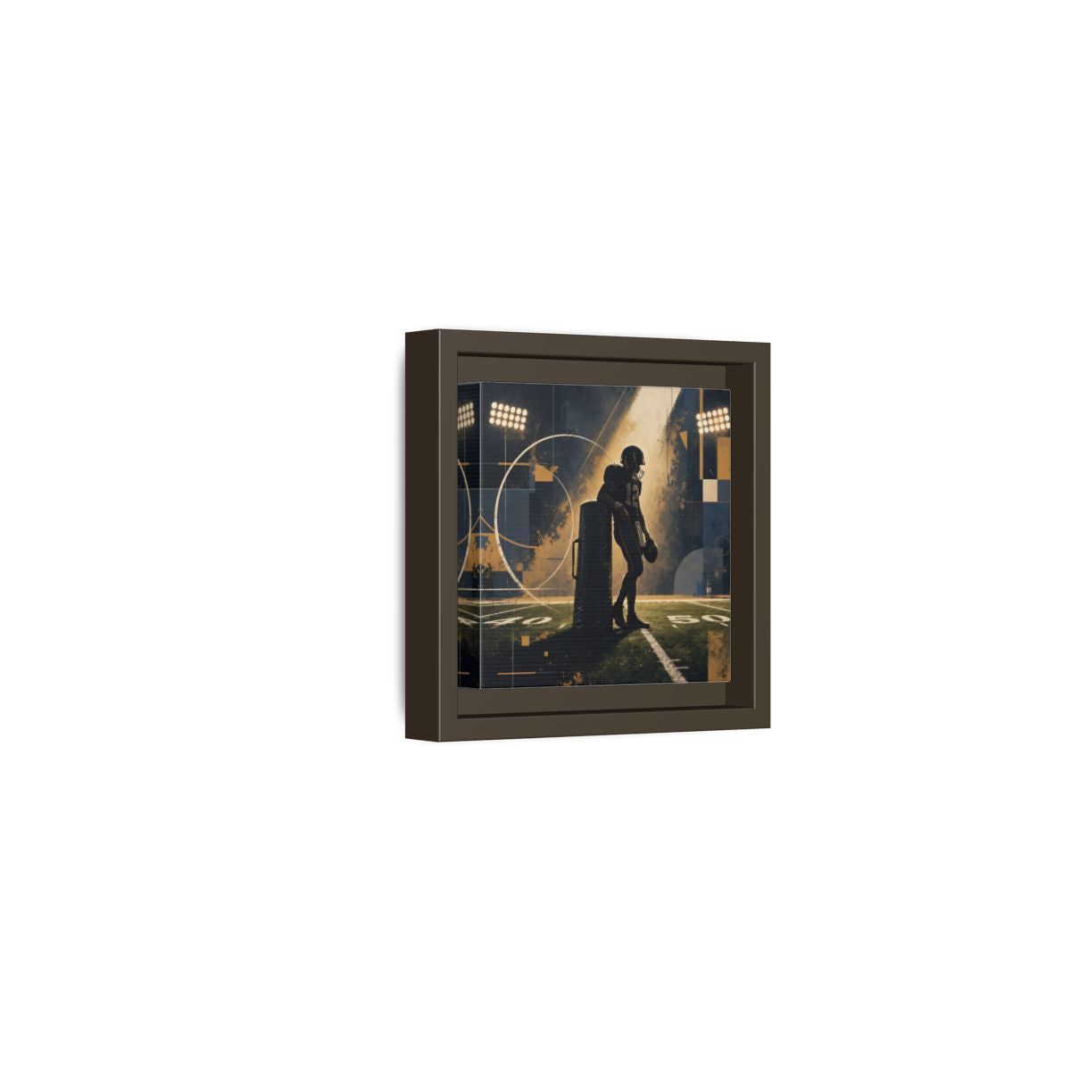 Side Mockup 23. Sports Football Player Blue And Gold Sports shown as framed canvas print