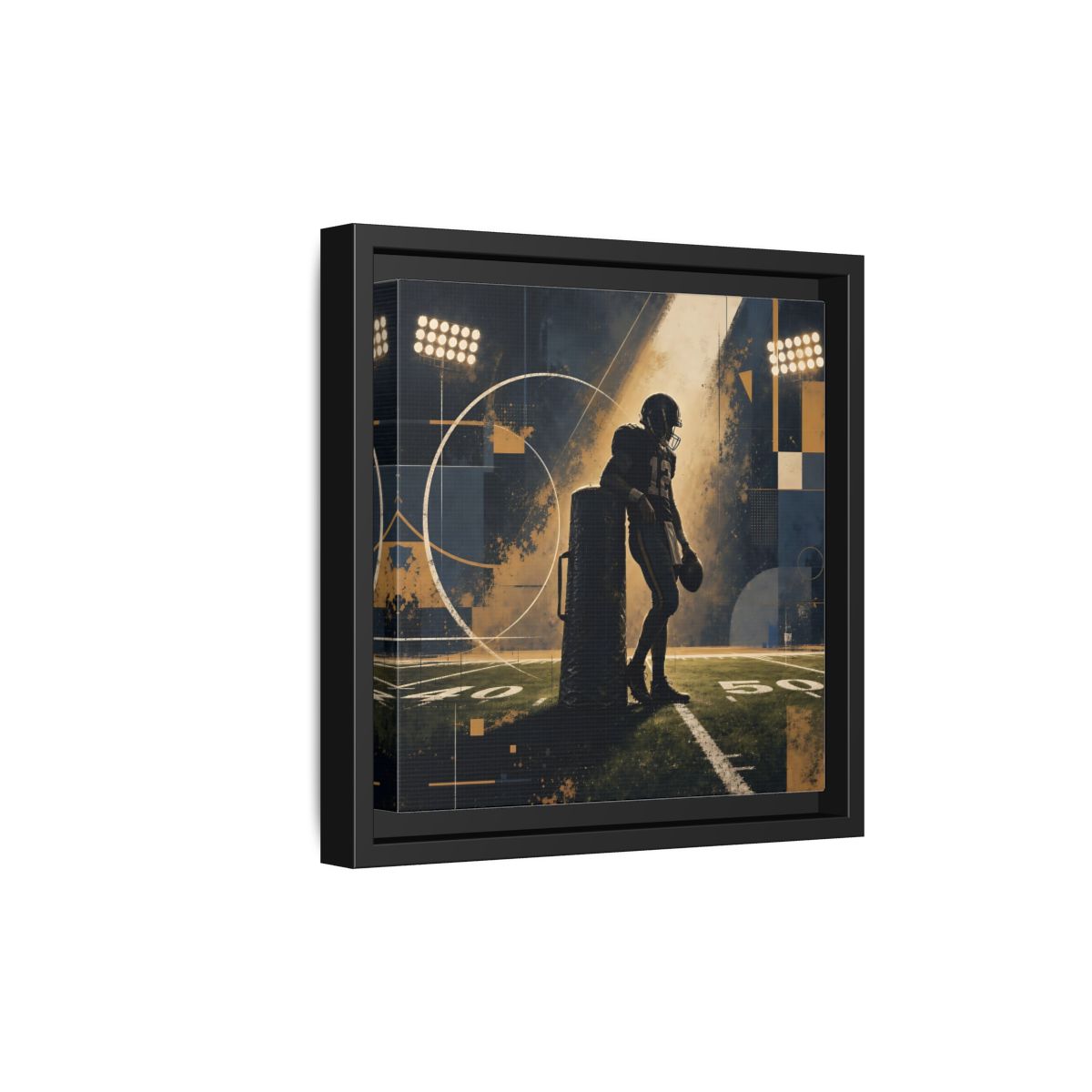 Side Mockup 21. Sports Football Player Blue And Gold Sports shown as framed canvas print