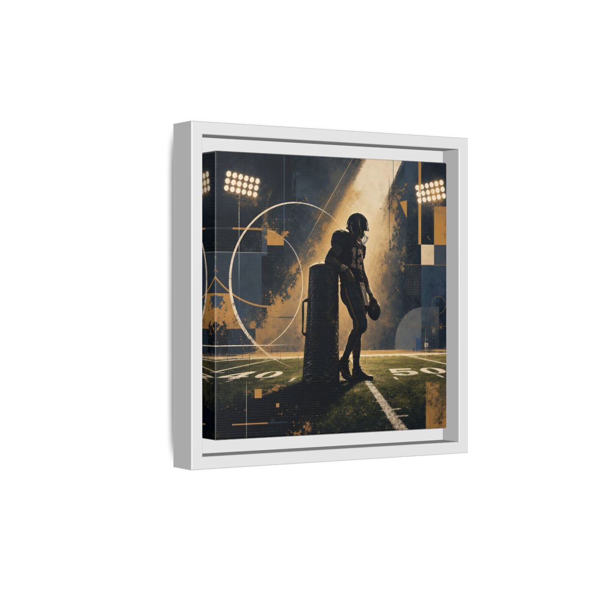 Side Mockup 19. Sports Football Player Blue And Gold Sports shown as framed canvas print