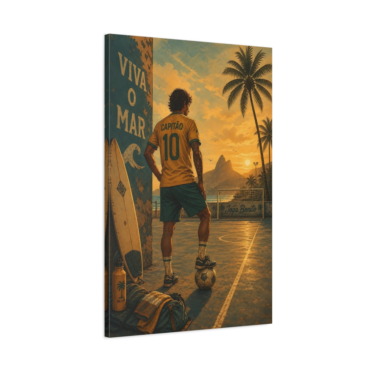 Main Mockup. Sports Football Player Golden Sunset shown as canvas print