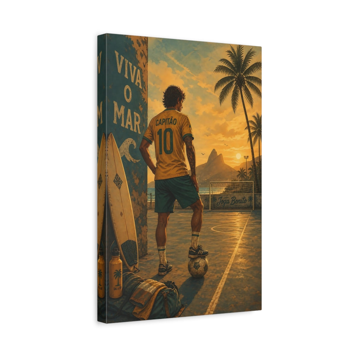 Side Mockup 4. Sports Football Player Golden Sunset shown as canvas print