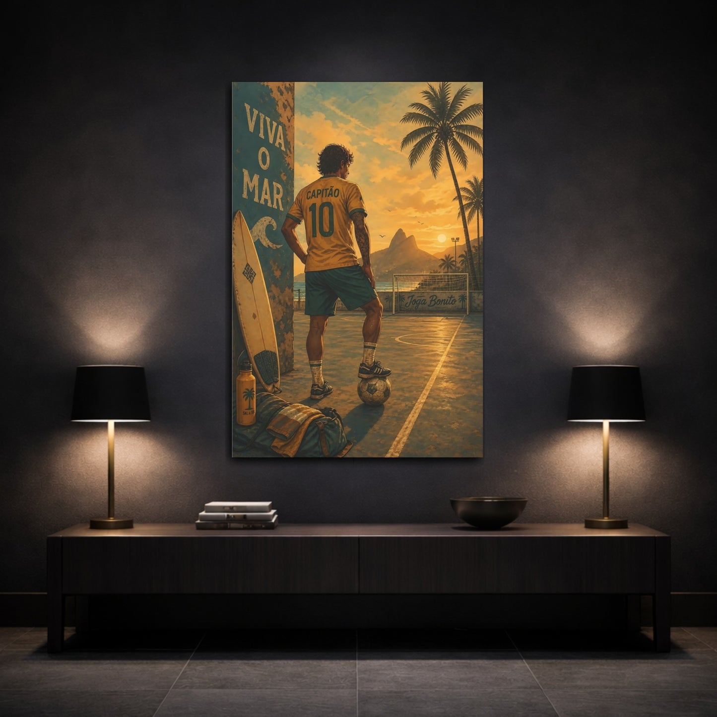 Mockup 3. Sports Football Player Golden Sunset shown as canvas print