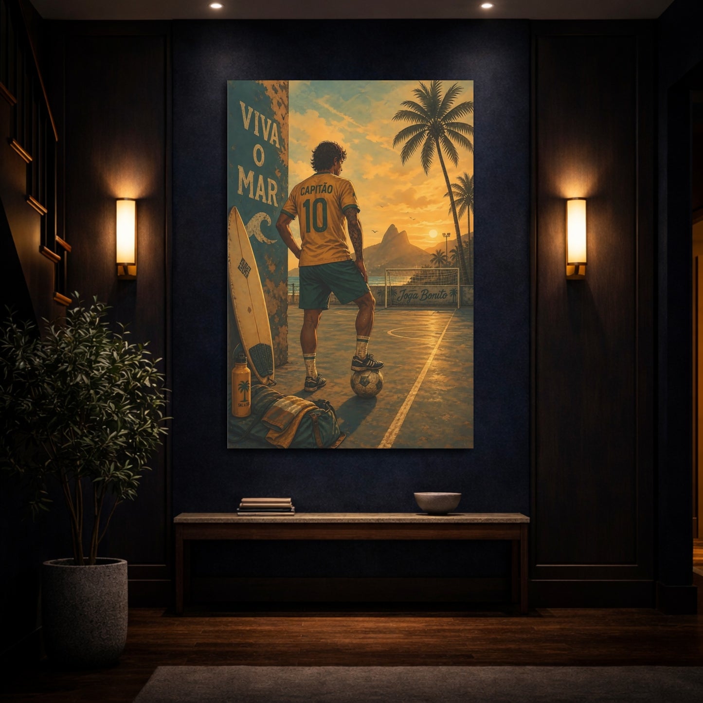 Mockup 4. Sports Football Player Golden Sunset shown as canvas print