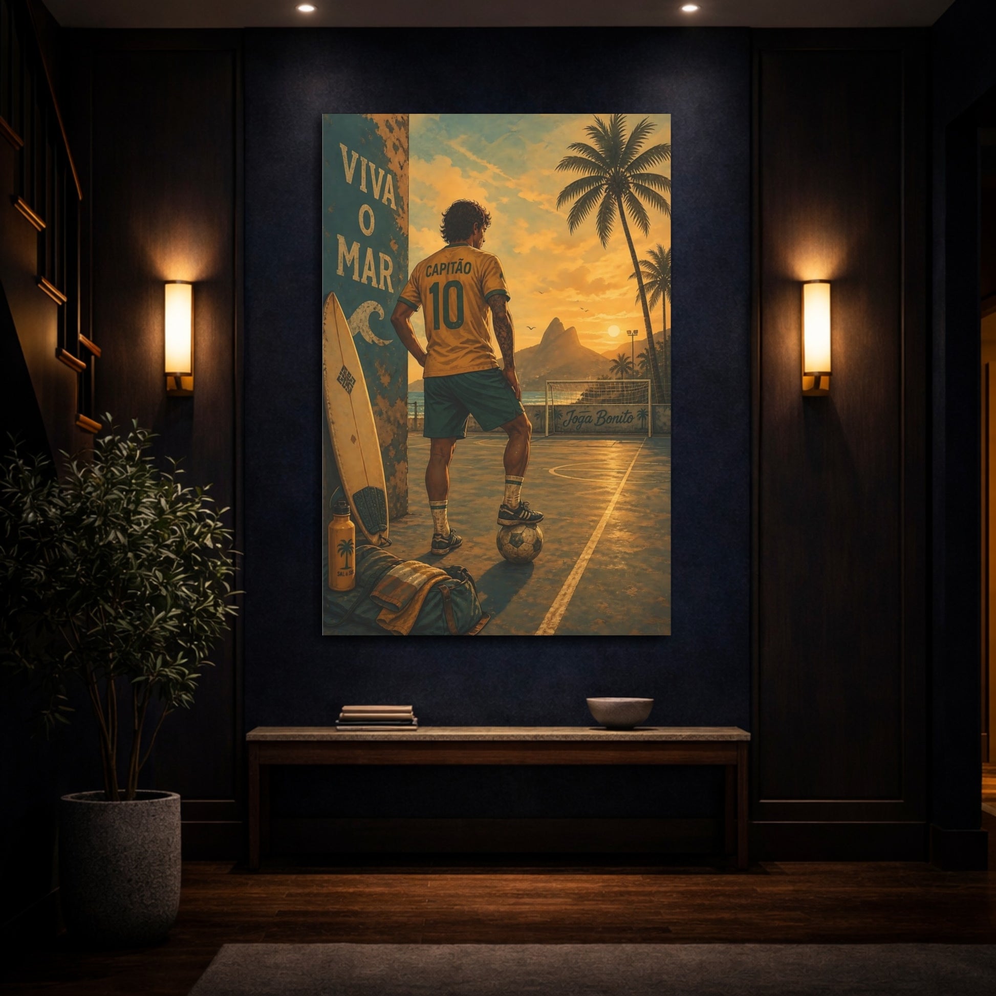 Mockup 4. Sports Football Player Golden Sunset shown as canvas print