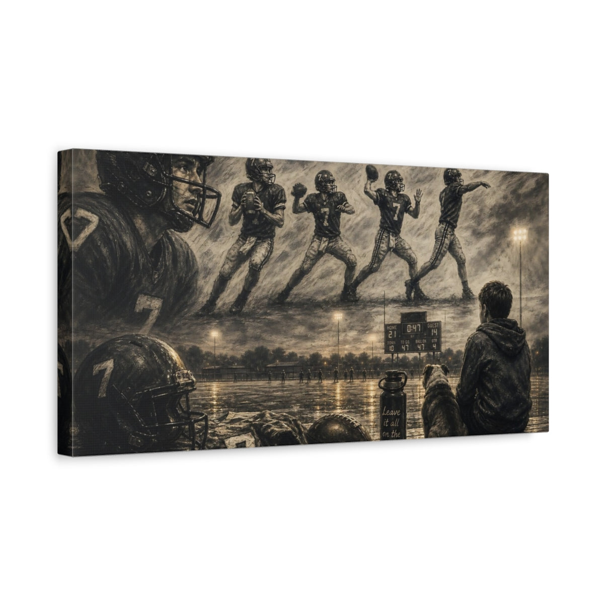 Side Mockup 3. Sports Football Players Sepia Football shown as canvas print