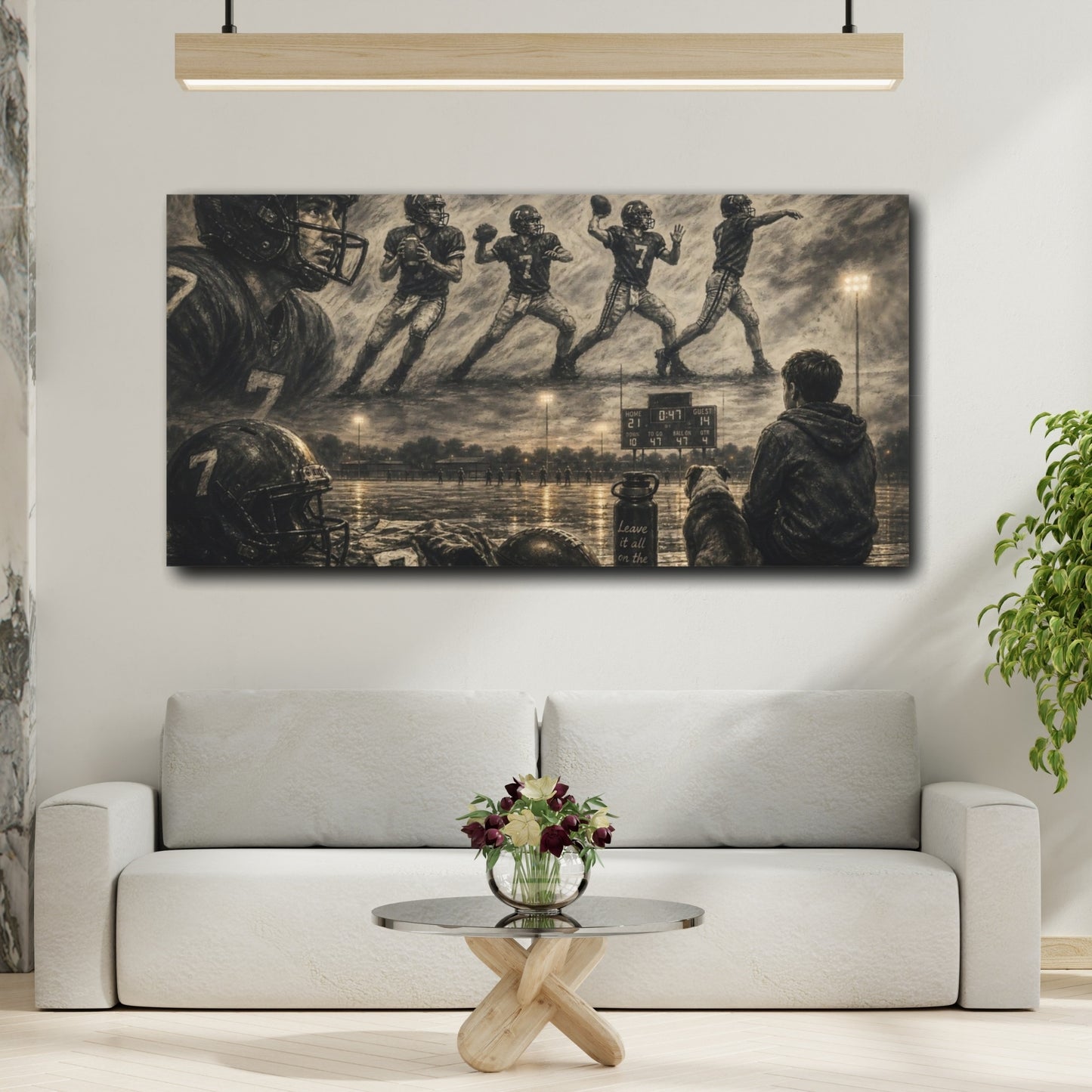 Mockup 2. Sports Football Players Sepia Football shown as canvas print