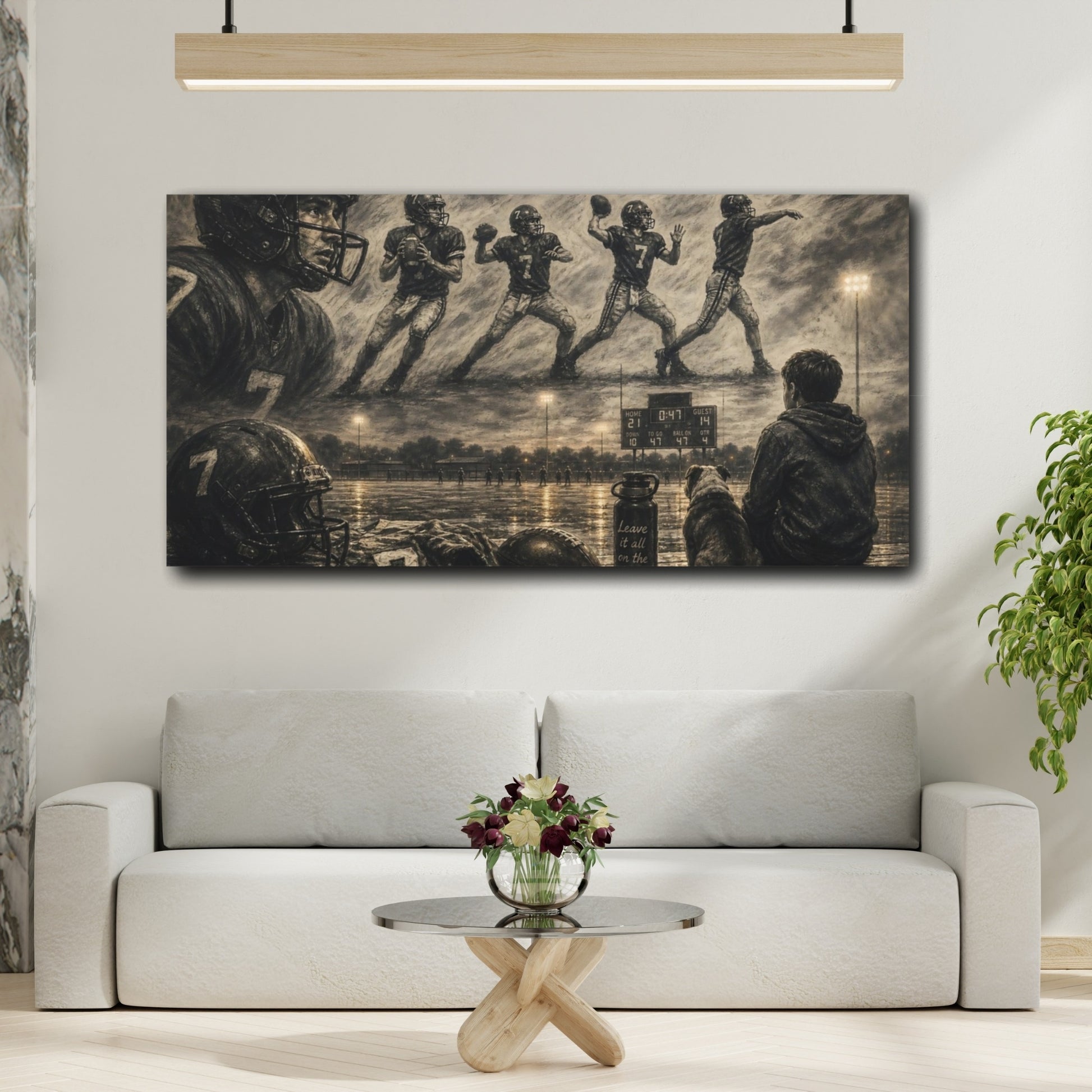 Mockup 2. Sports Football Players Sepia Football shown as canvas print