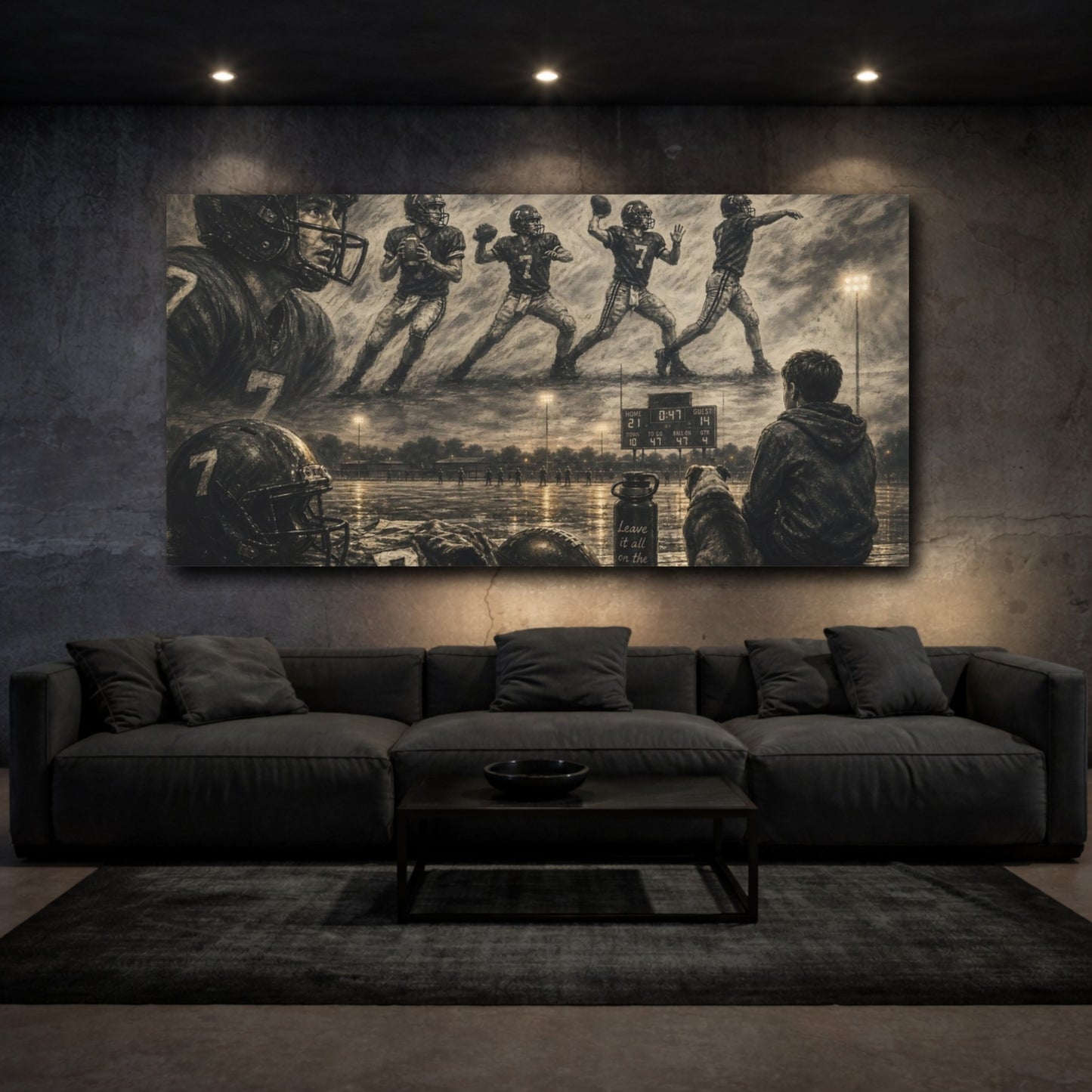 Mockup 4. Sports Football Players Sepia Football shown as canvas print