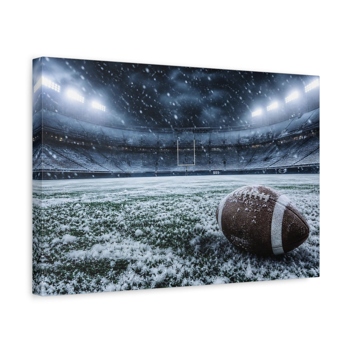 Side Mockup 4. Sports Football Snowy Football Stadium shown as canvas print
