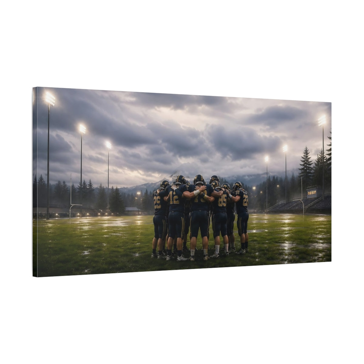 Main Mockup. Sports Football Team Football Huddle shown as canvas print