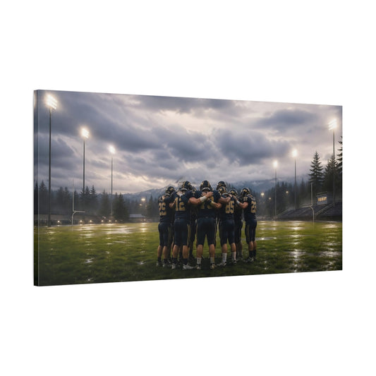 Main Mockup. Sports Football Team Football Huddle shown as canvas print