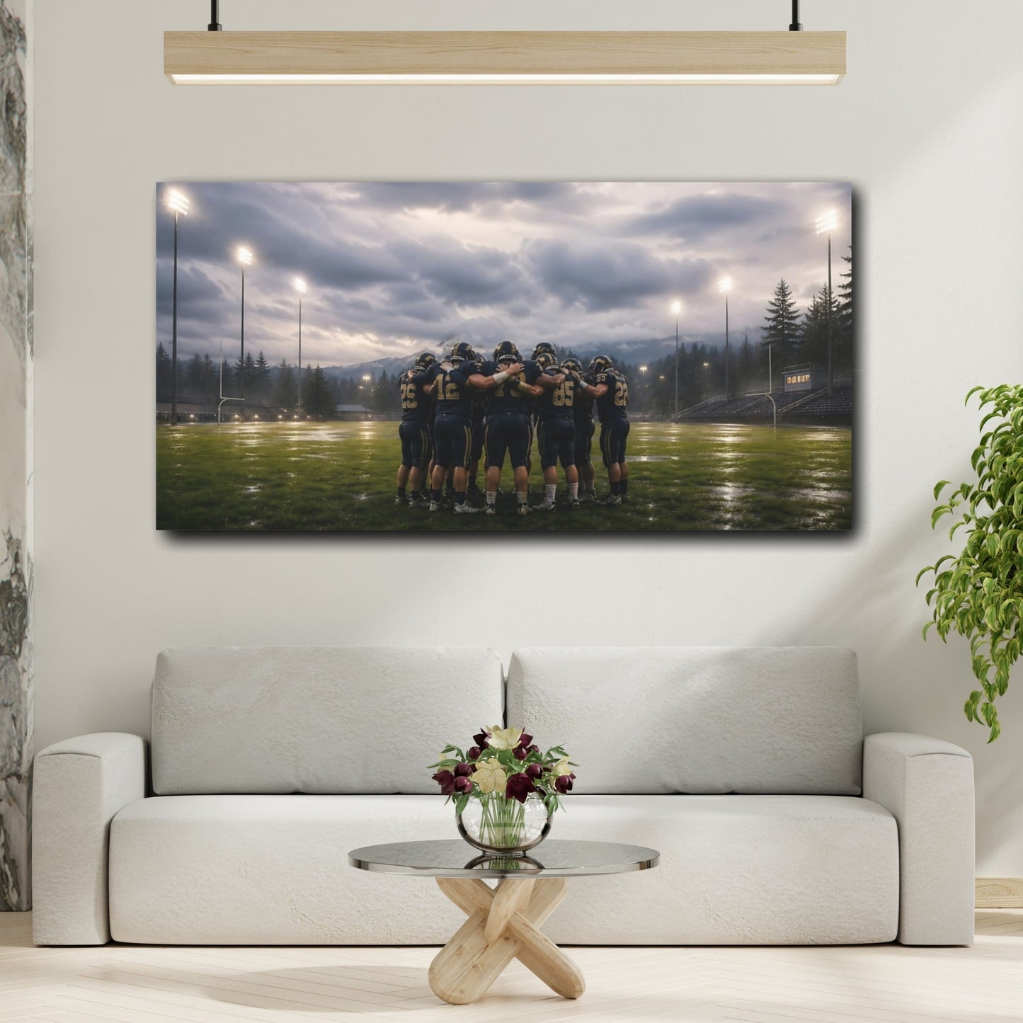 Mockup 2. Sports Football Team Football Huddle shown as canvas print