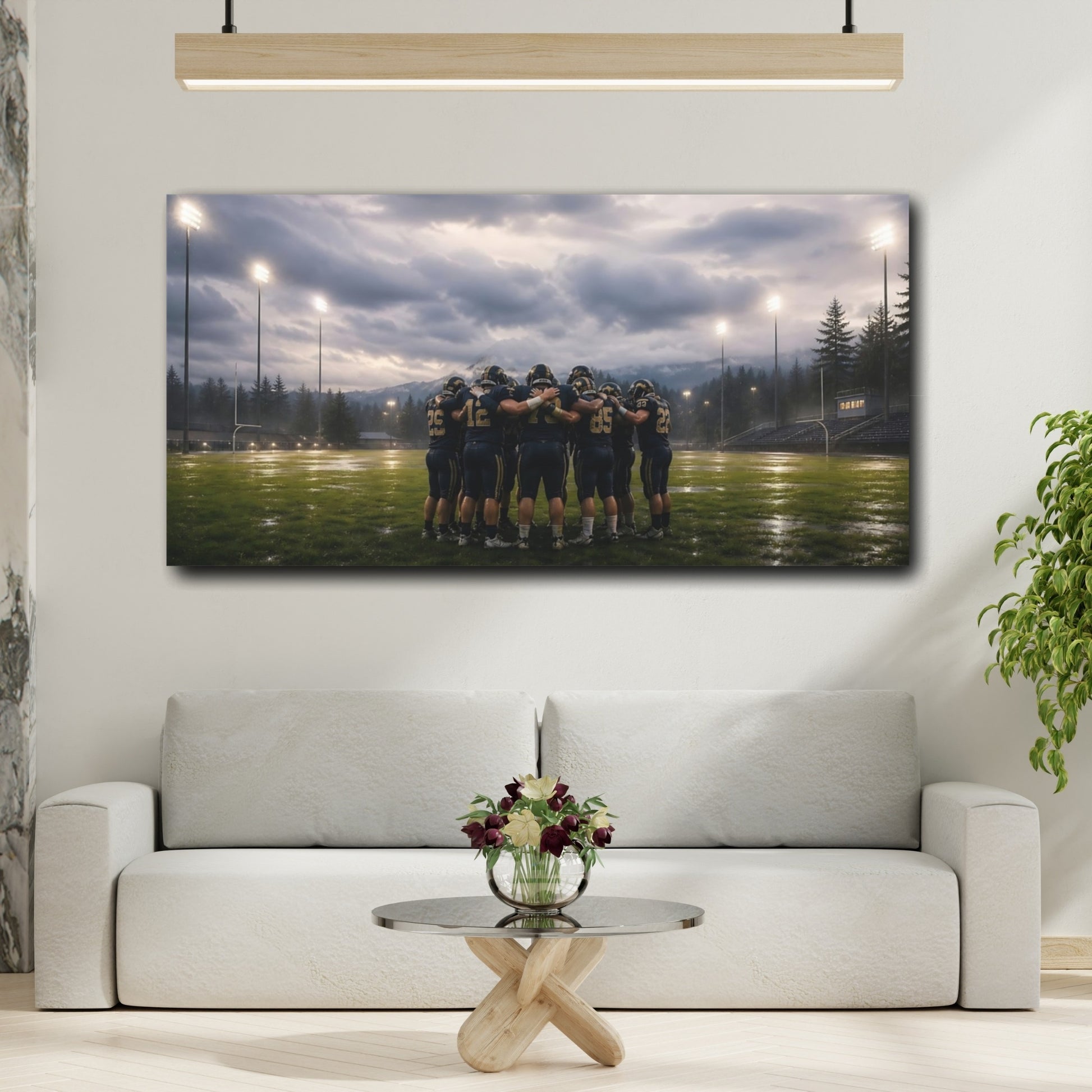 Mockup 2. Sports Football Team Football Huddle shown as canvas print