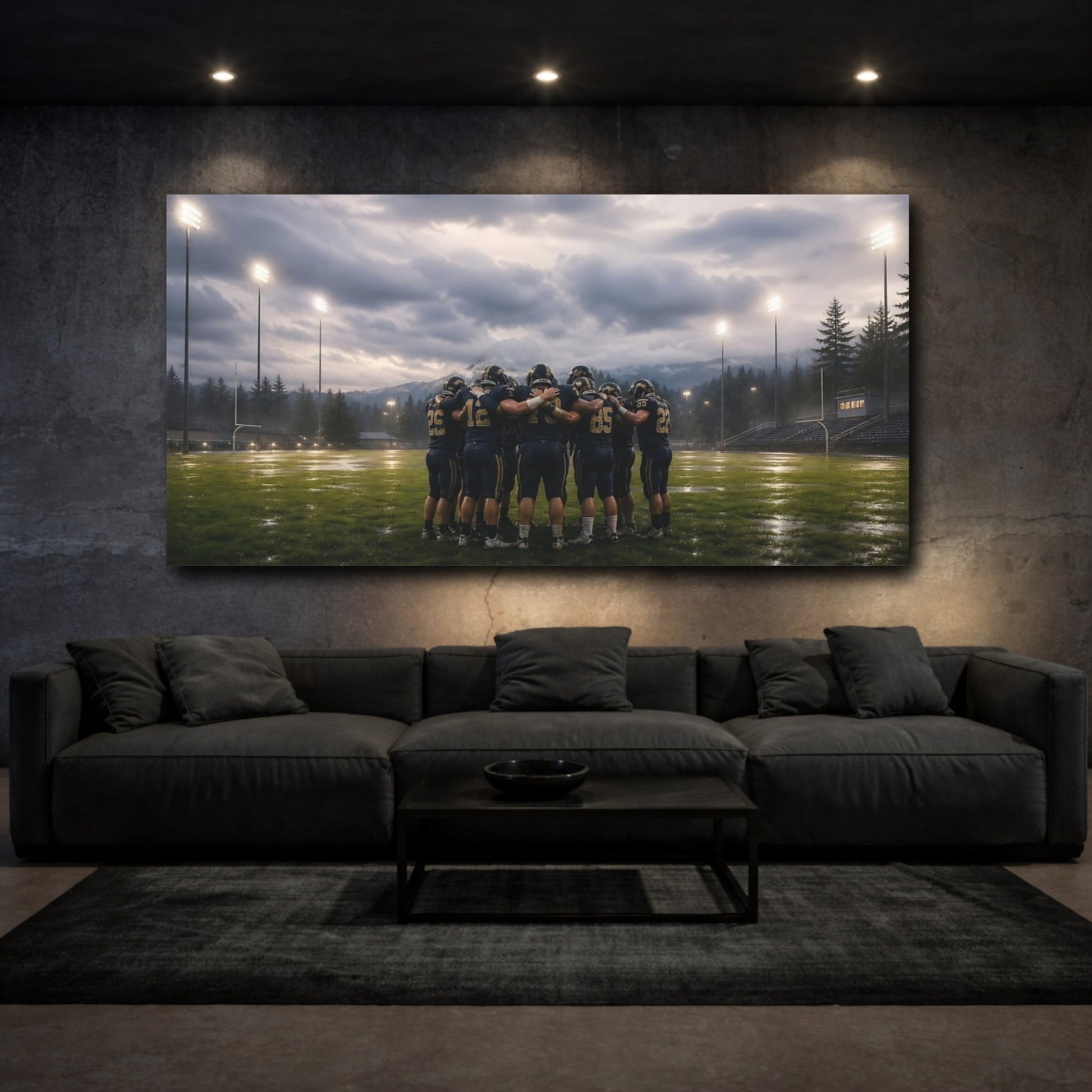 Mockup 3. Sports Football Team Football Huddle shown as canvas print