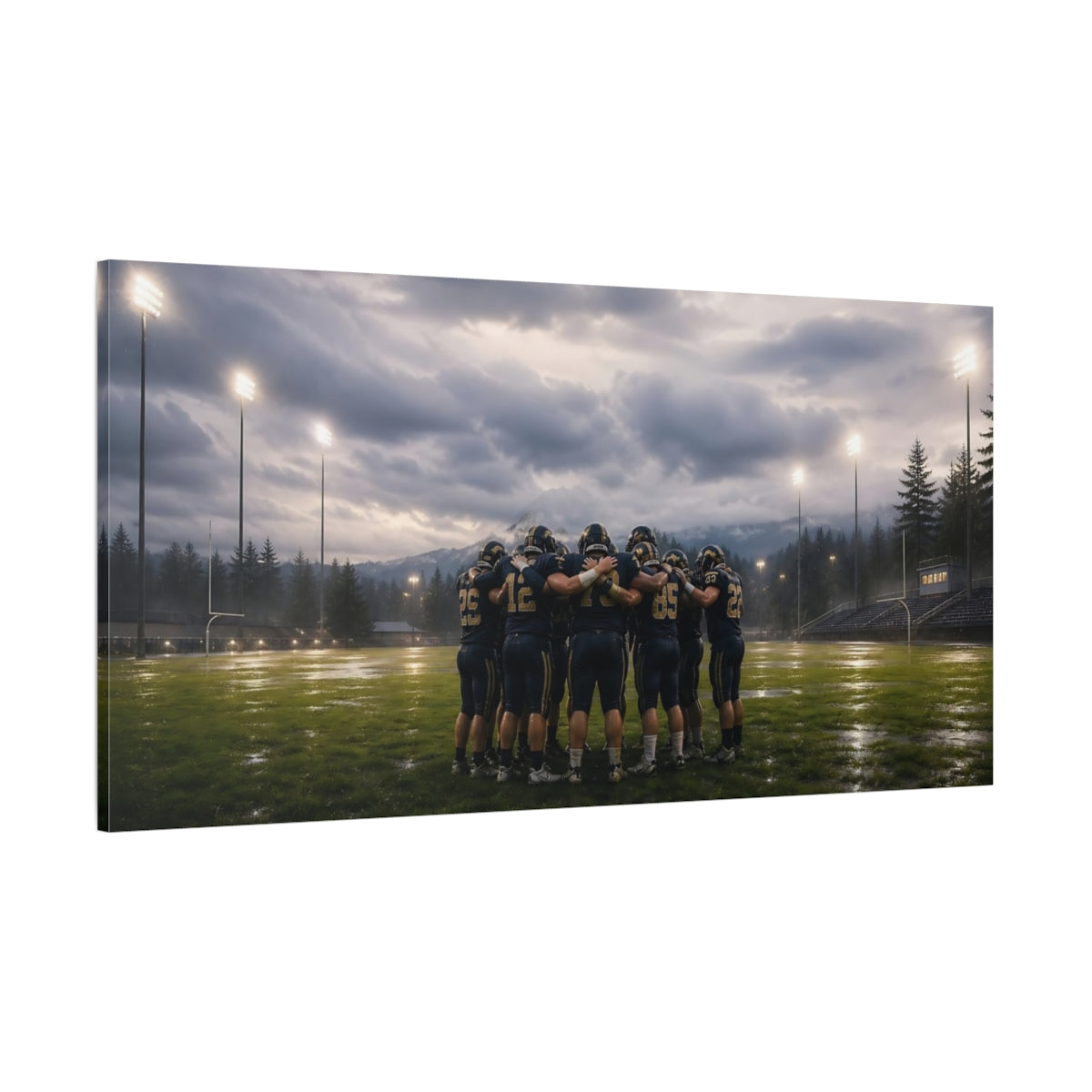 Side Mockup 2. Sports Football Team Football Huddle shown as canvas print