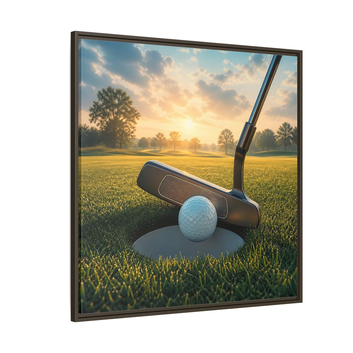 Side Mockup 5. Sports Golf Ball Golf Green shown as framed canvas print