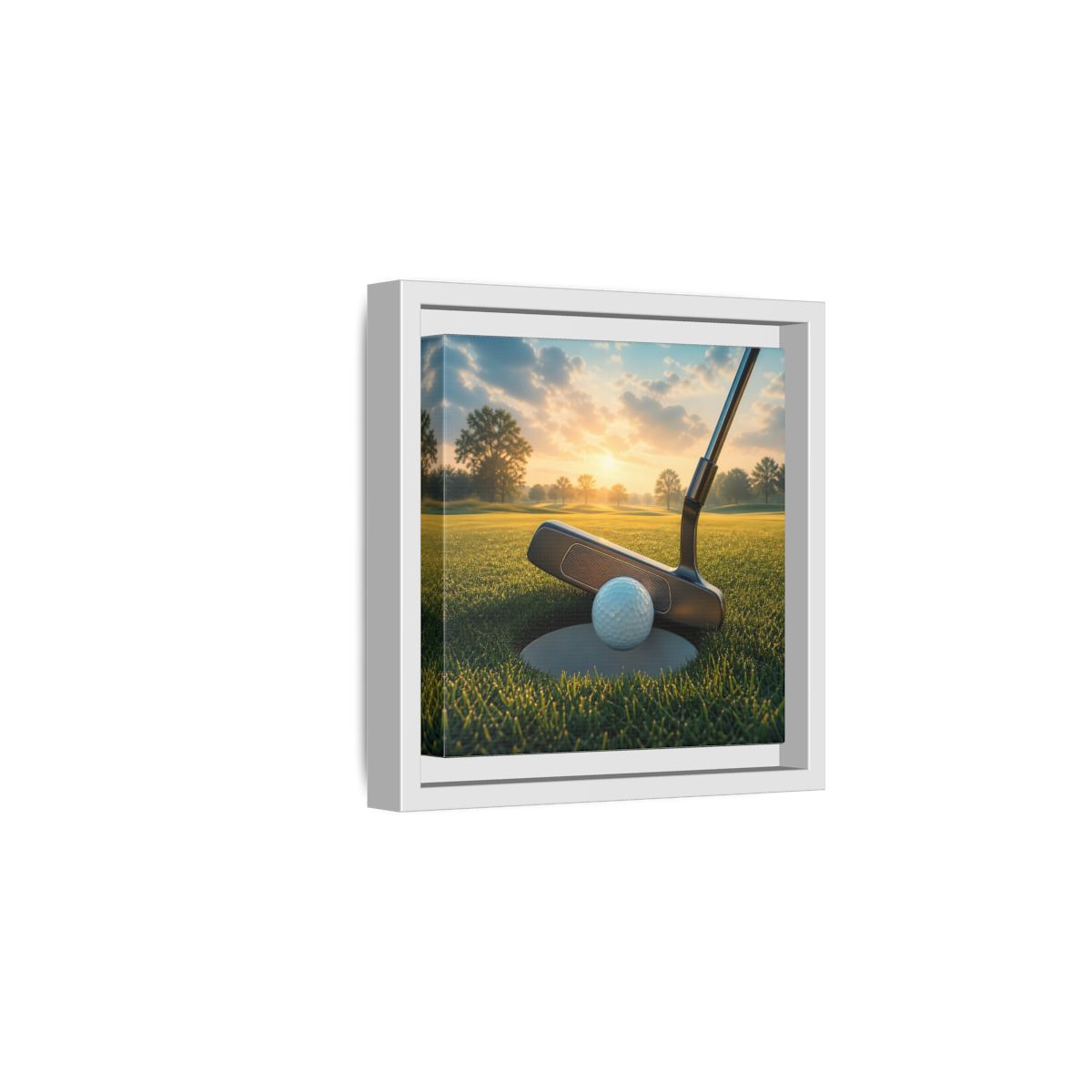 Side Mockup 1. Sports Golf Ball Golf Green shown as framed canvas print
