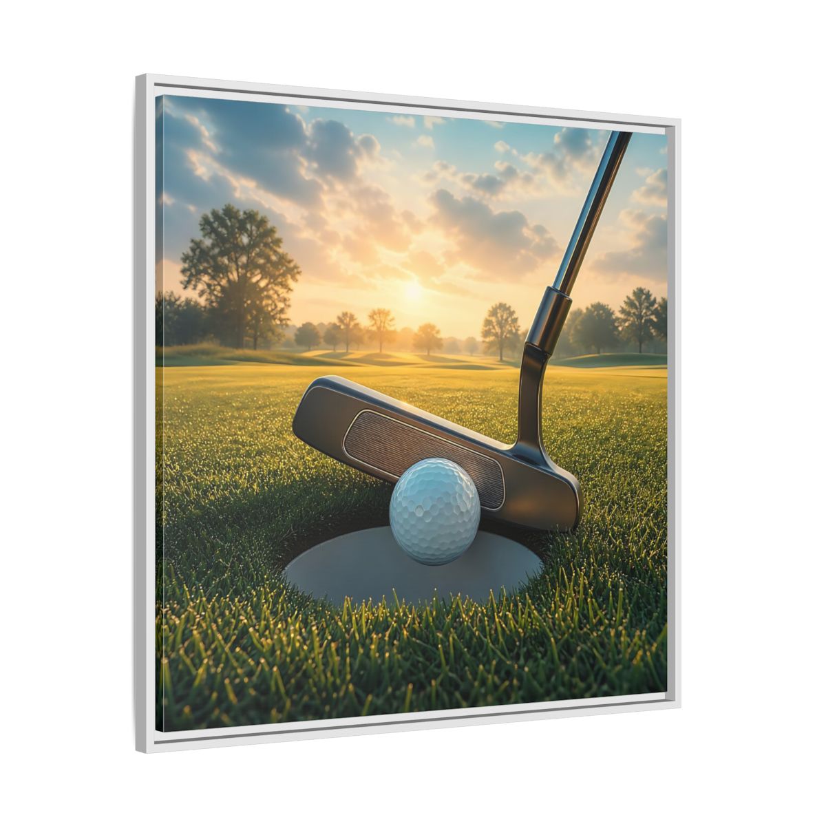 Side Mockup 25. Sports Golf Ball Golf Green shown as framed canvas print