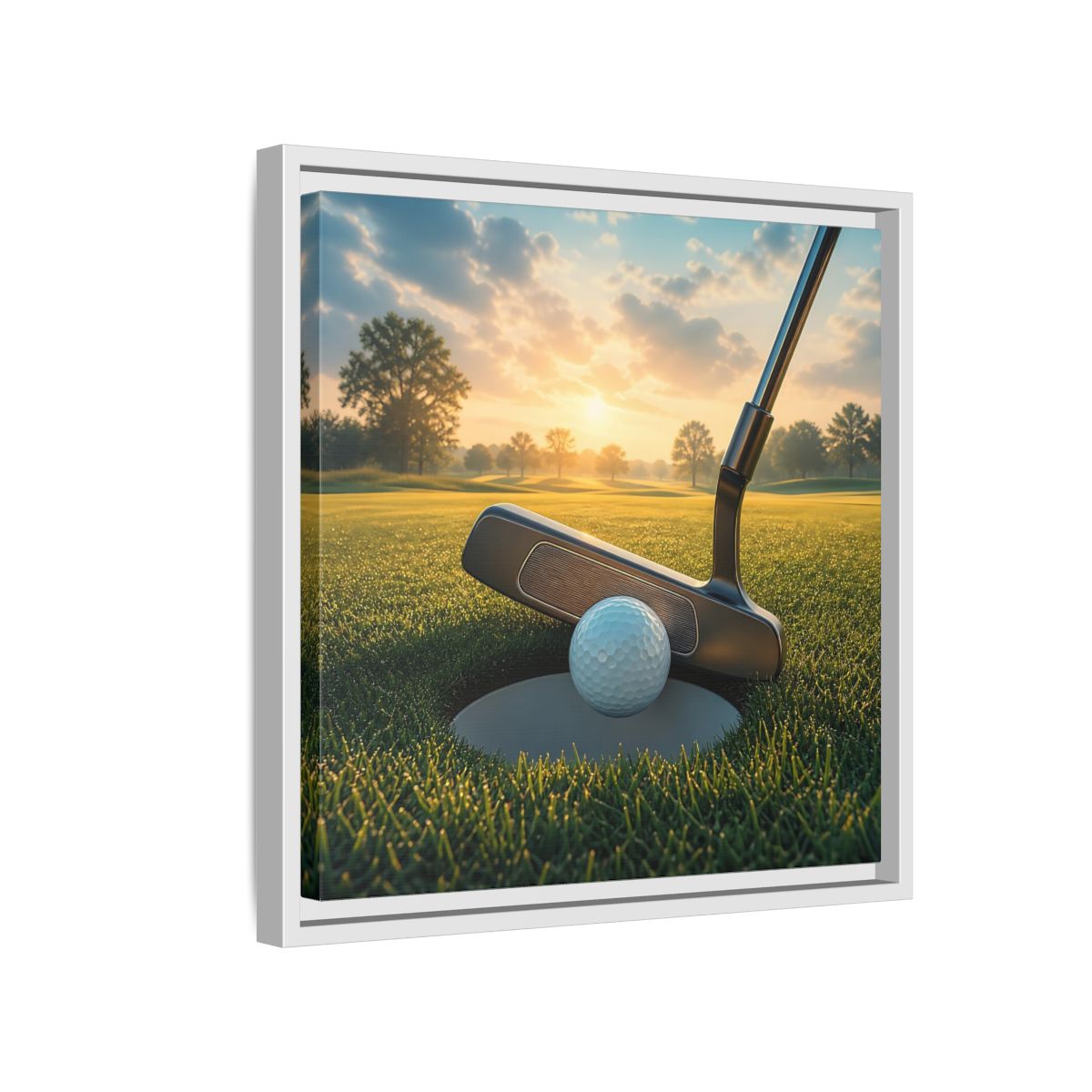 Side Mockup 13. Sports Golf Ball Golf Green shown as framed canvas print